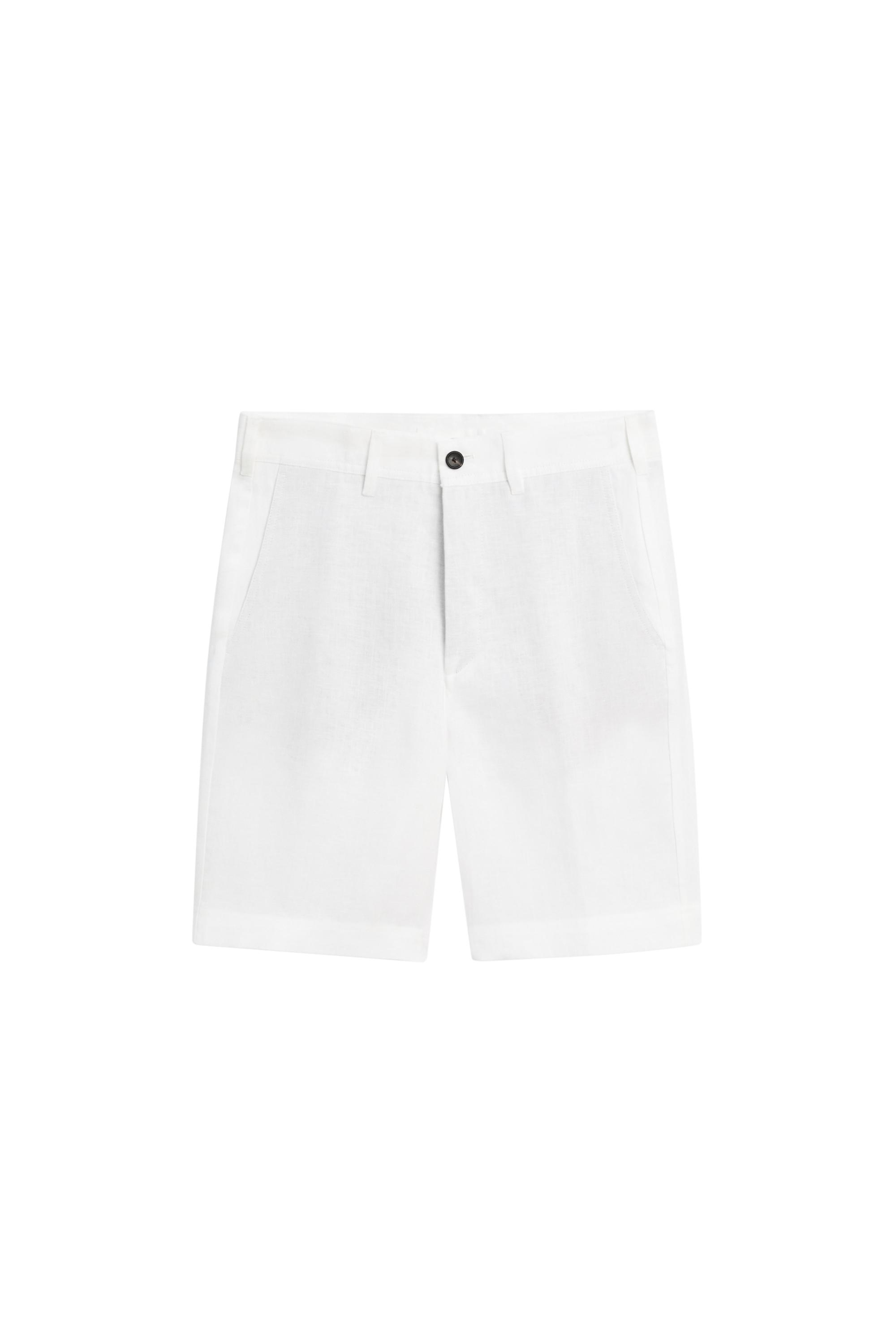100% linen short Bermuda shorts — WHITE