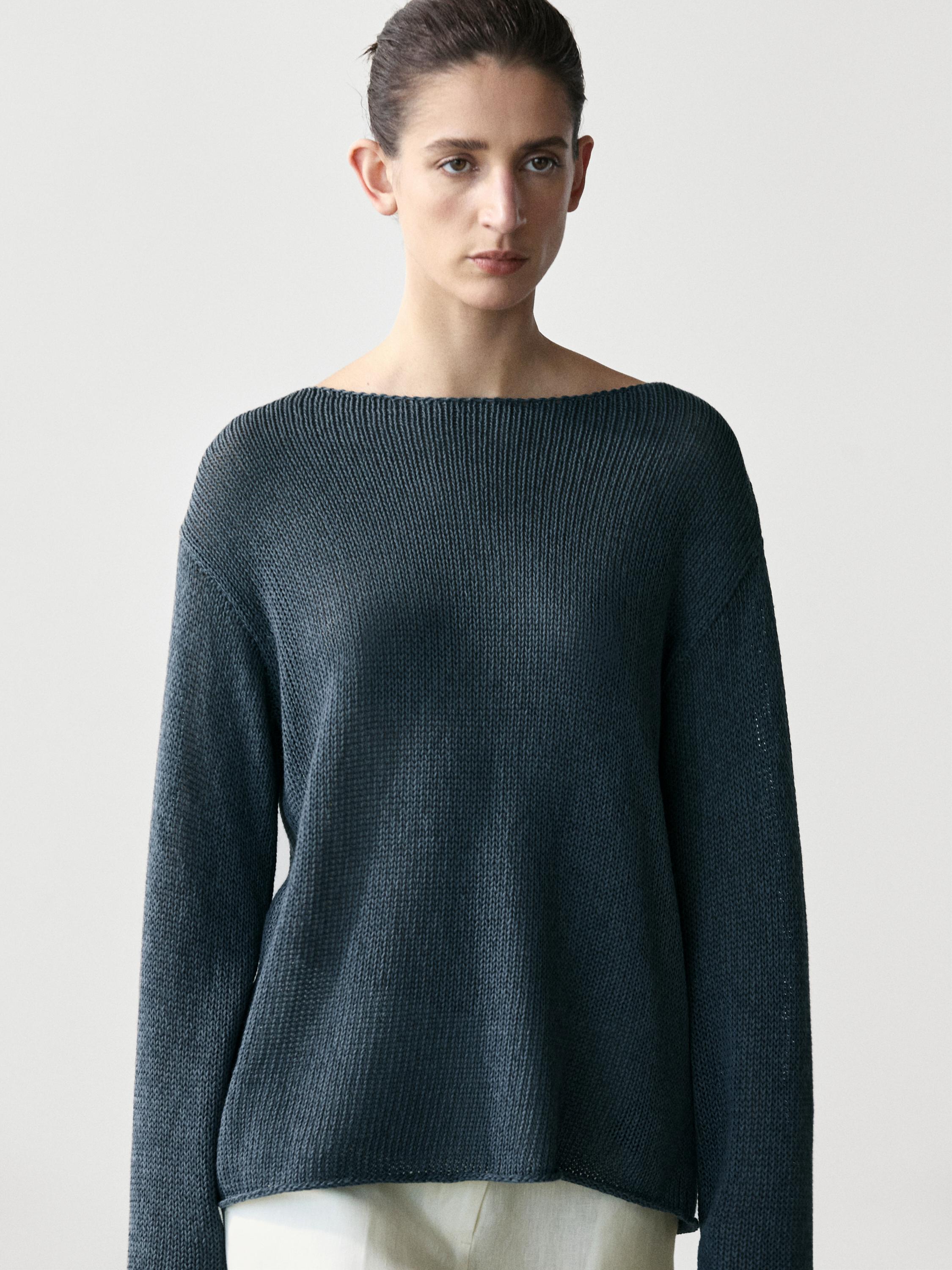 Cotton blend cutwork sweater — BLUE
