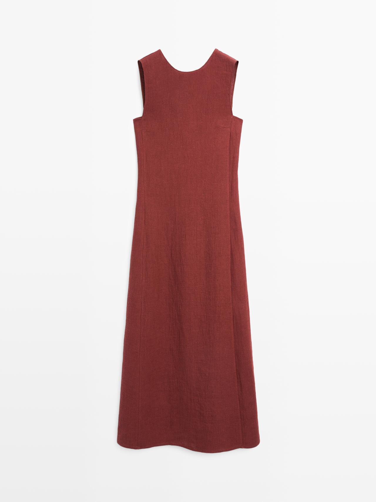 Massimo Dutti - Dames - 100% Linen Midi Dress - Dakpan - 42