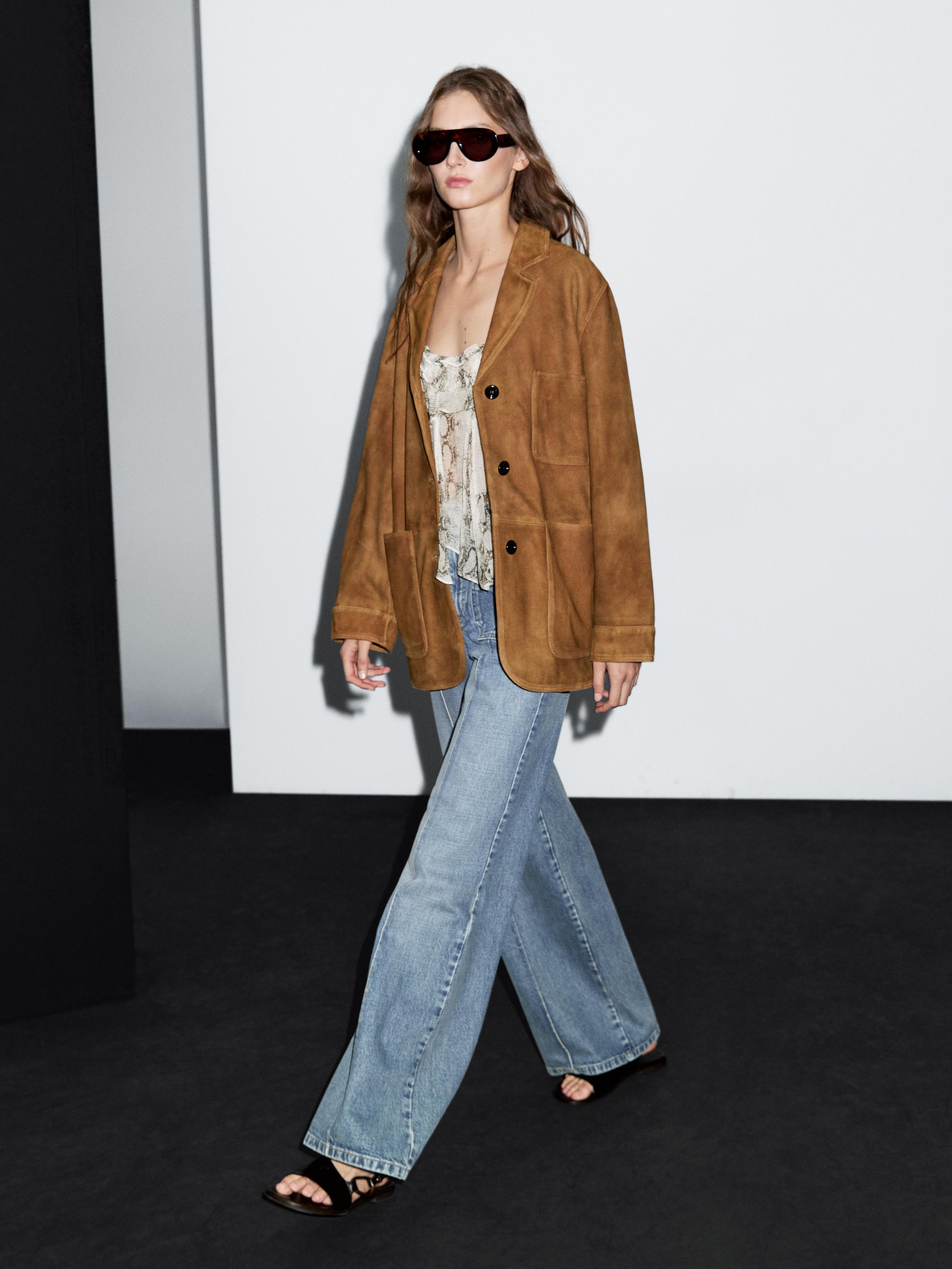 Blazer avec poches en cuir finition daim
