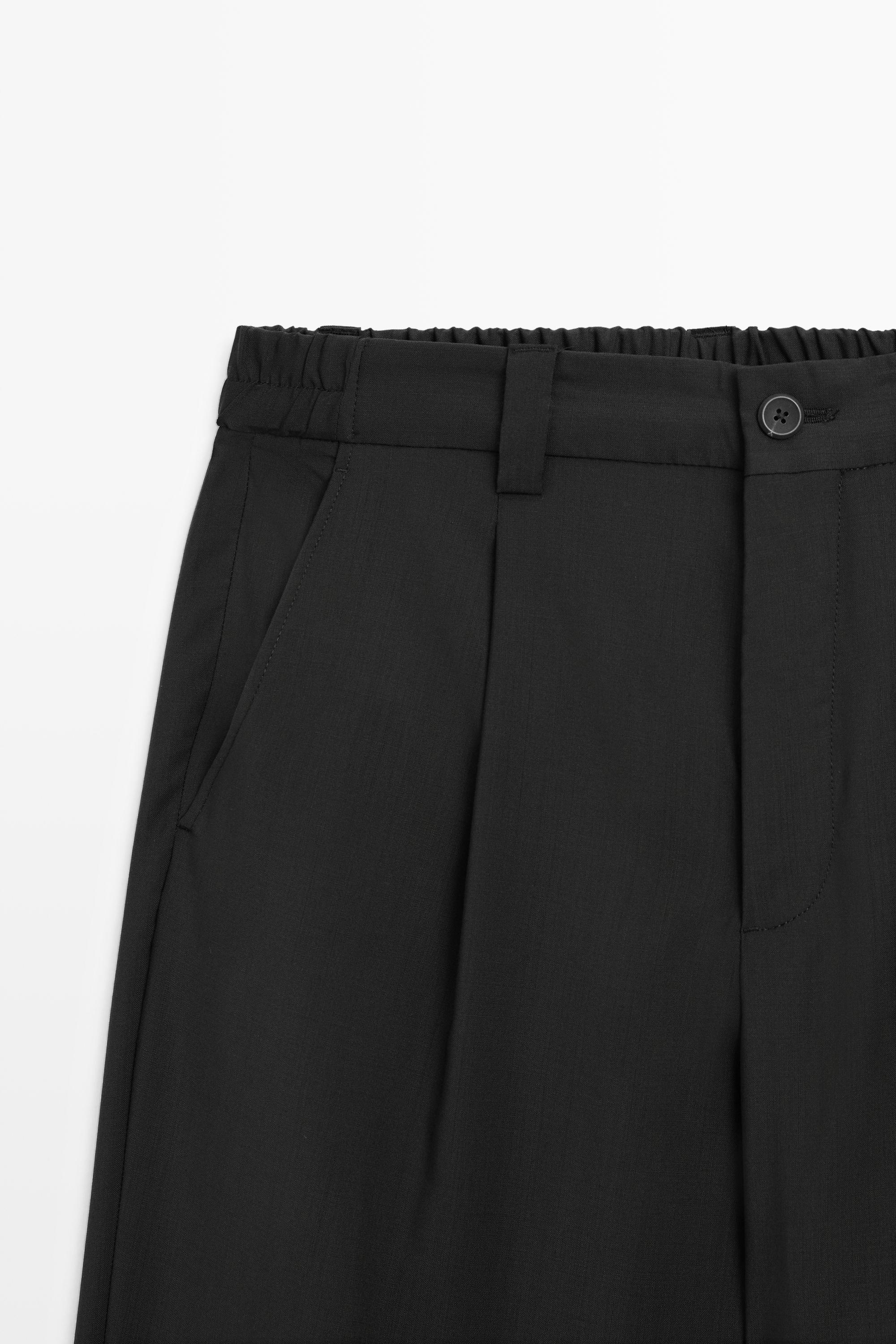 Relaxed fit cool wool trousers with darts — BLACK
