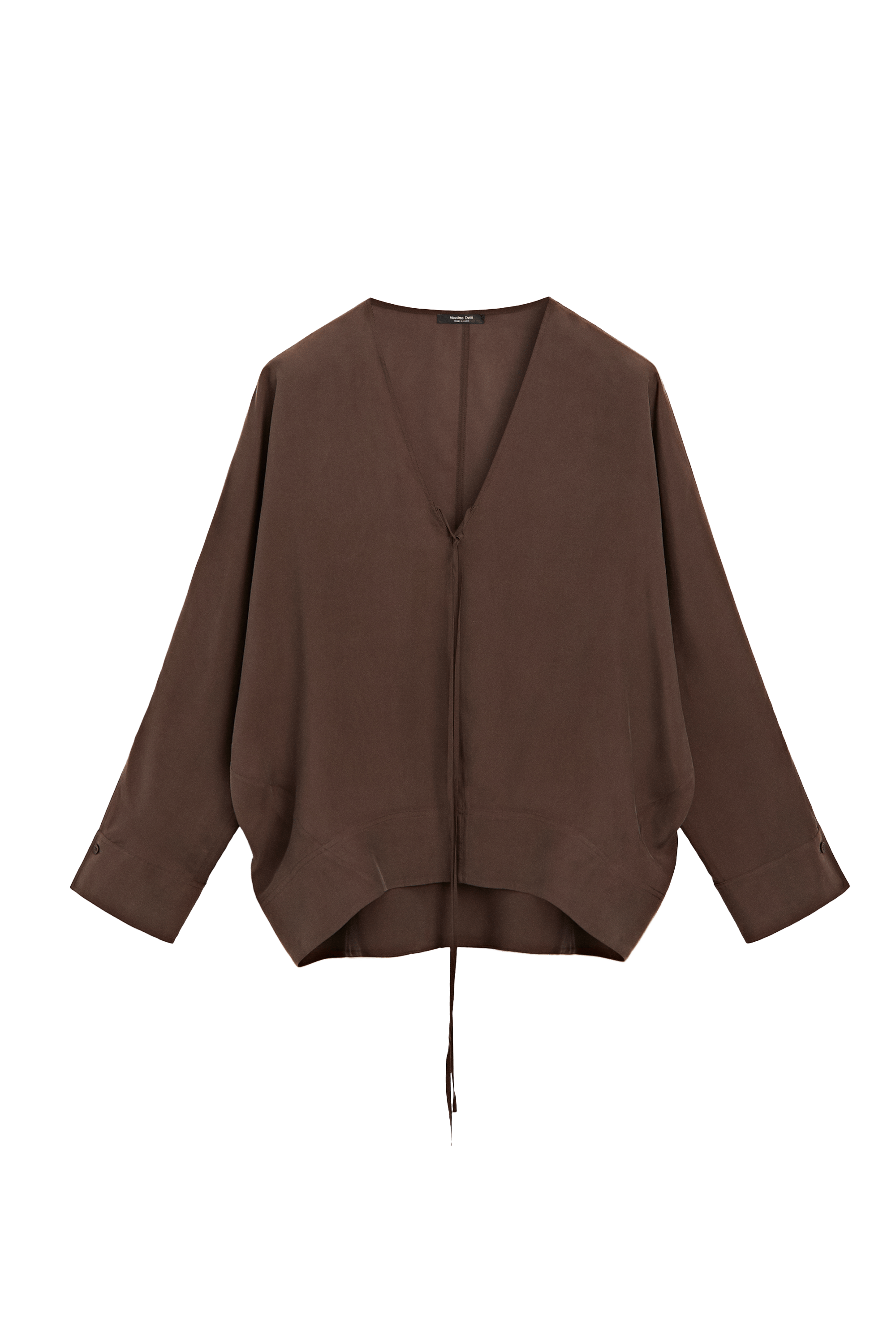 Massimo Dutti Bağcıklı V yaka dökümlü bluz