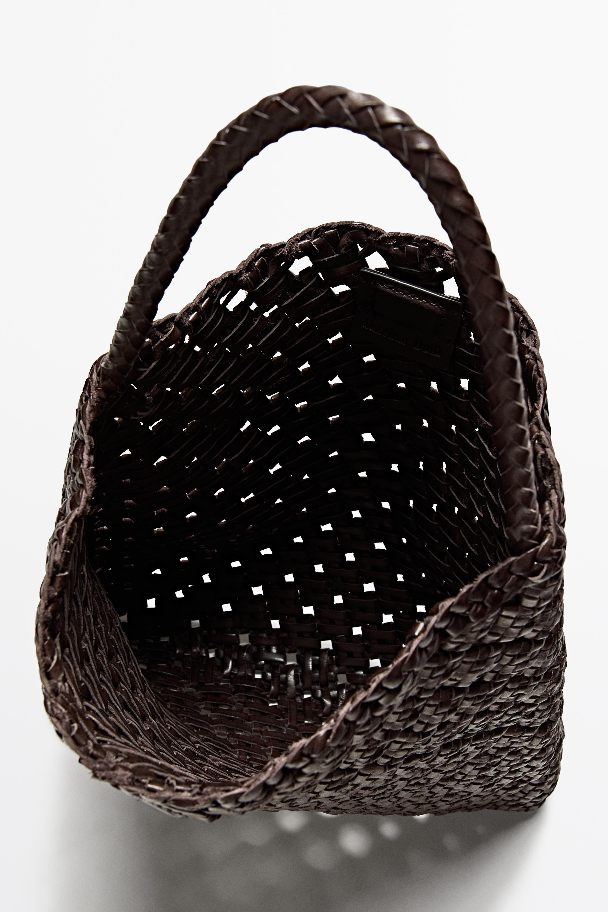 Medium braided nappa leather bag — BROWN