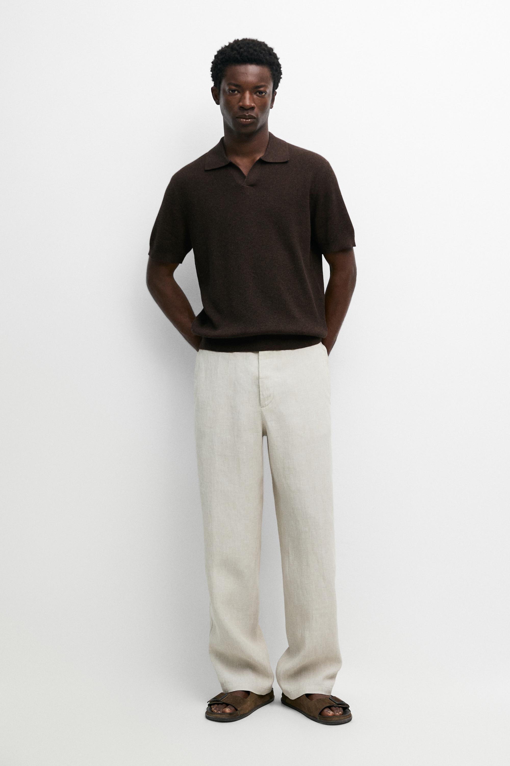Cotton blend knit polo sweater — BROWN