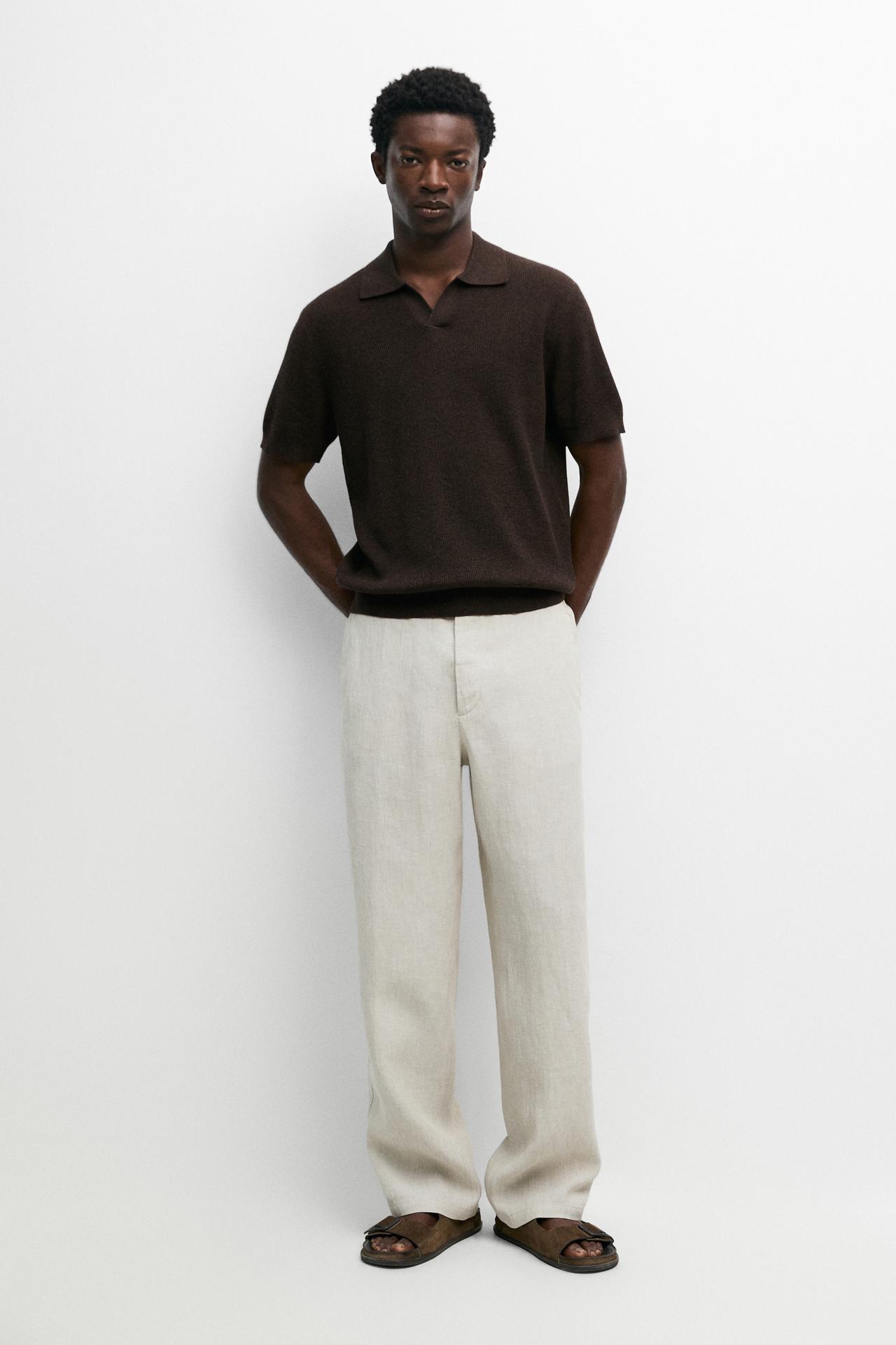 Cotton blend knit polo sweater — BROWN