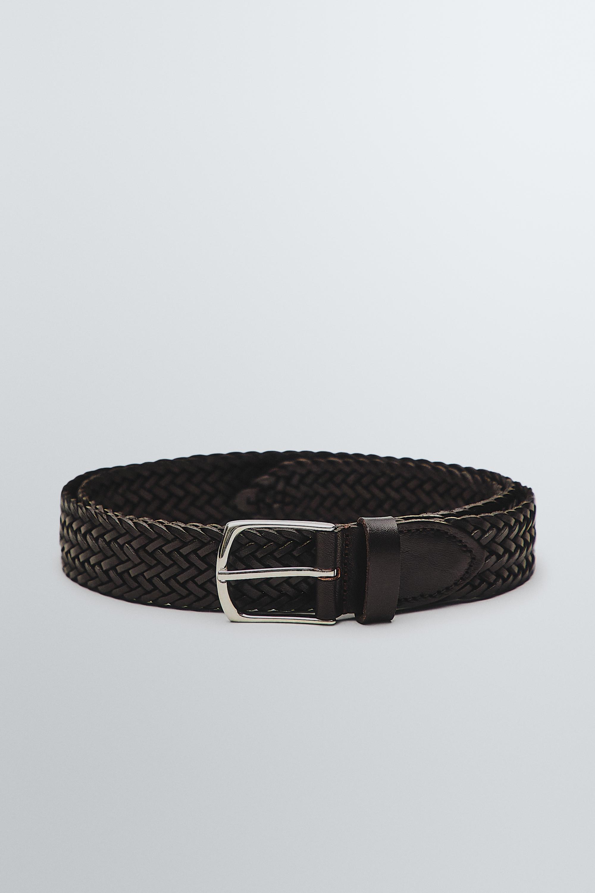 Braided nappa leather belt — BROWN
