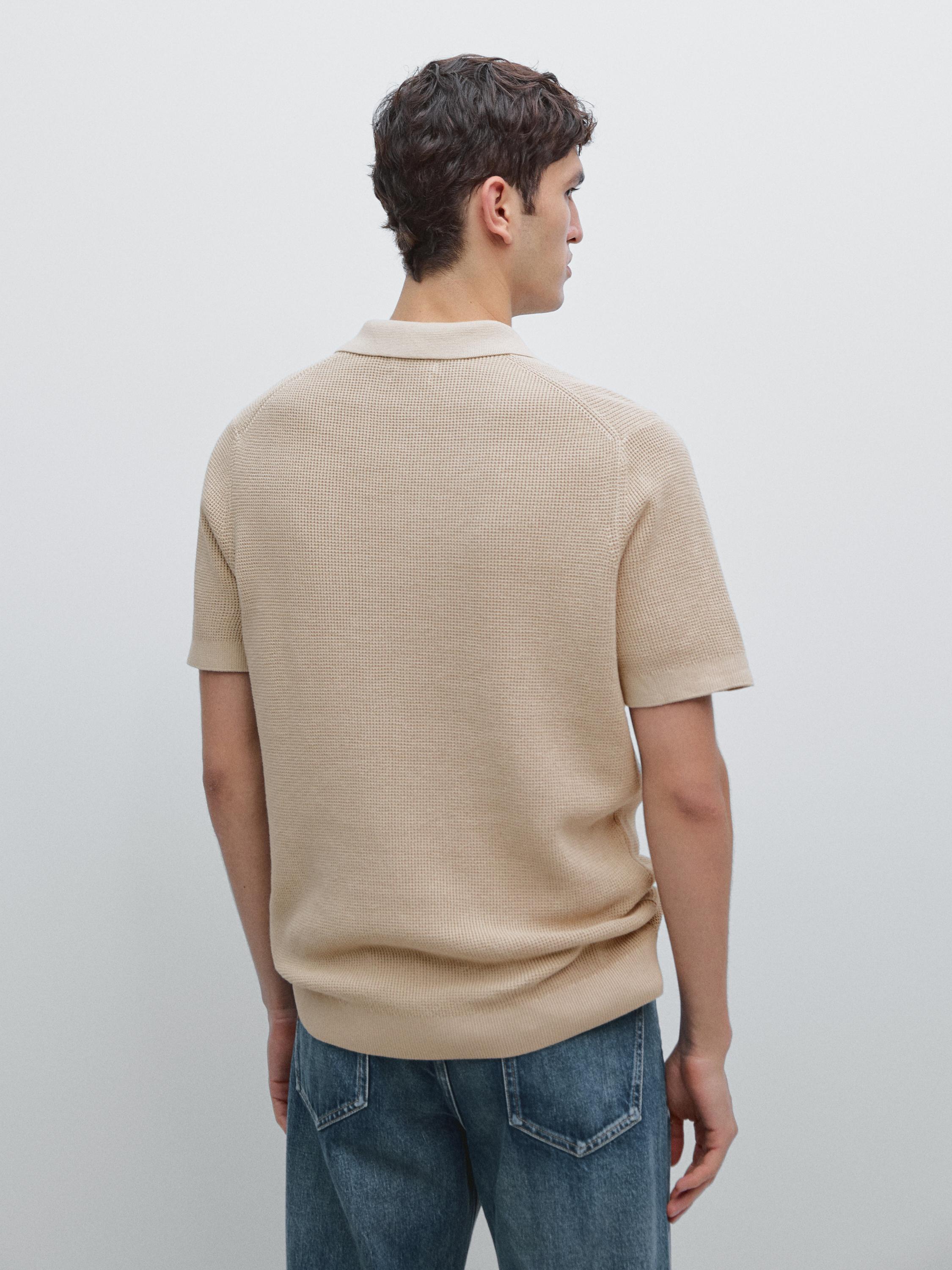 Textured cotton knit polo shirt — RUST