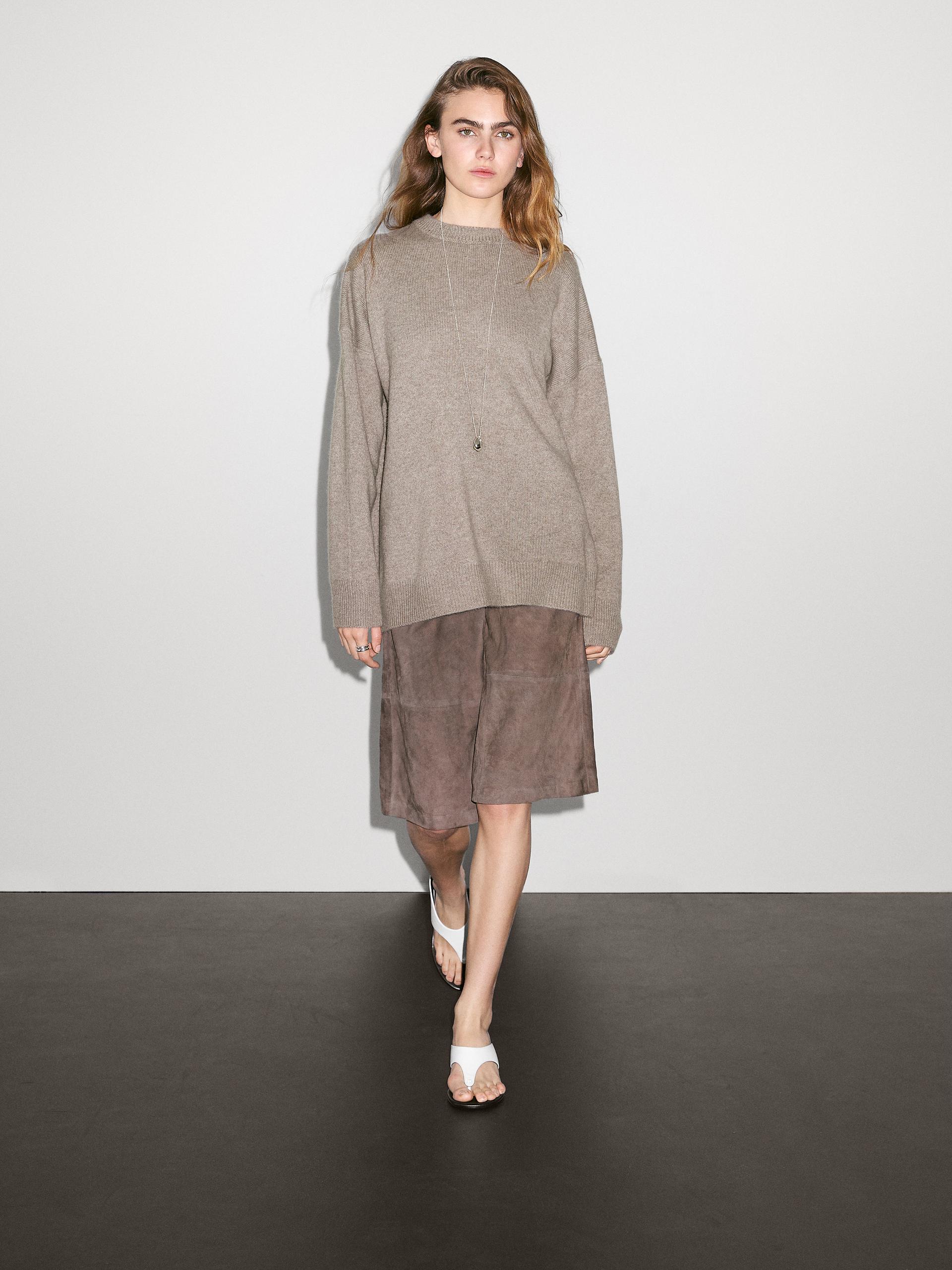 Dzianinowy Sweter Oversize Ze 100% Kaszmiru - Beżowy - L - Massimo Dutti - Kobieta