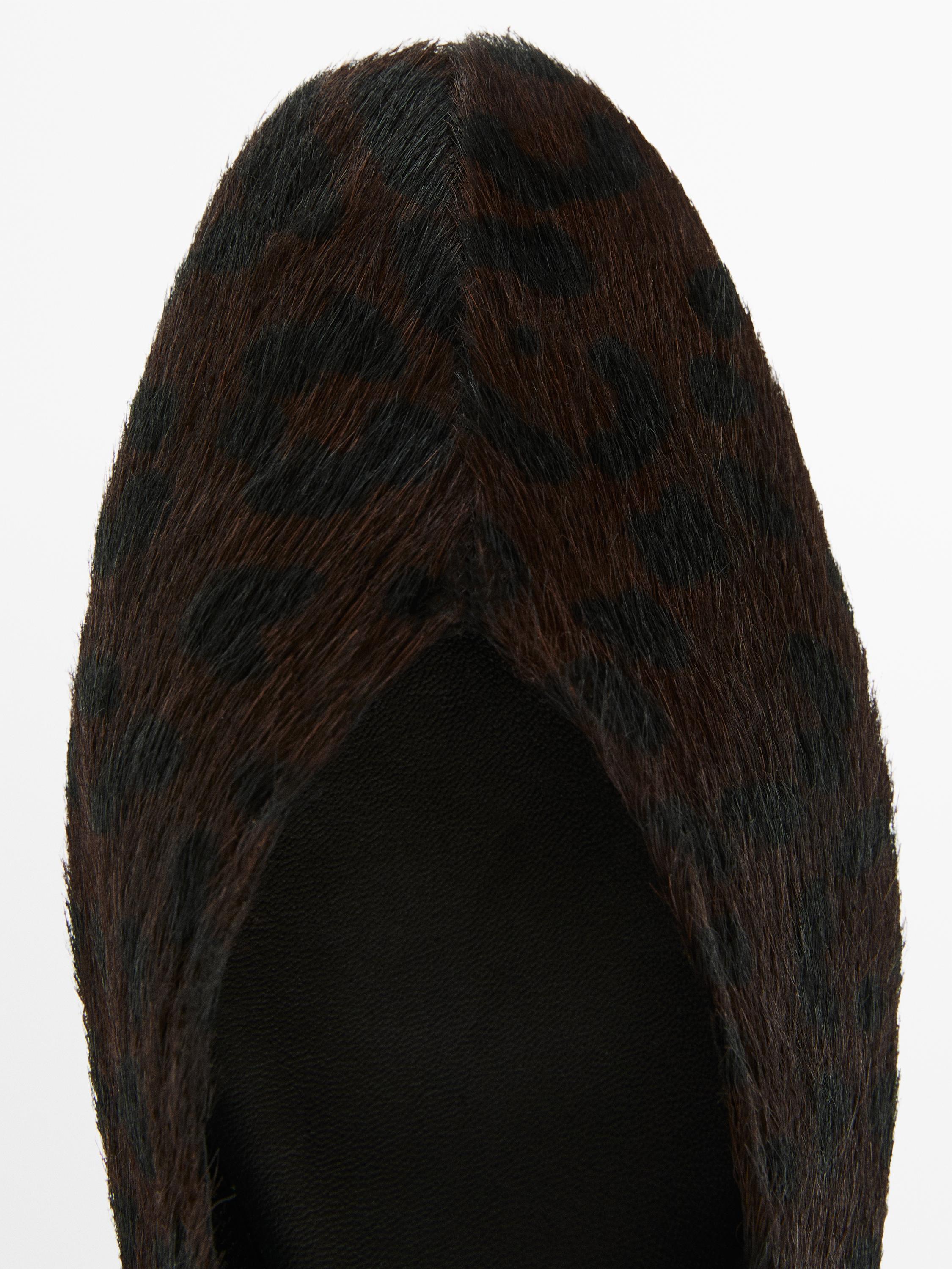 Printed faux fur ballet flats