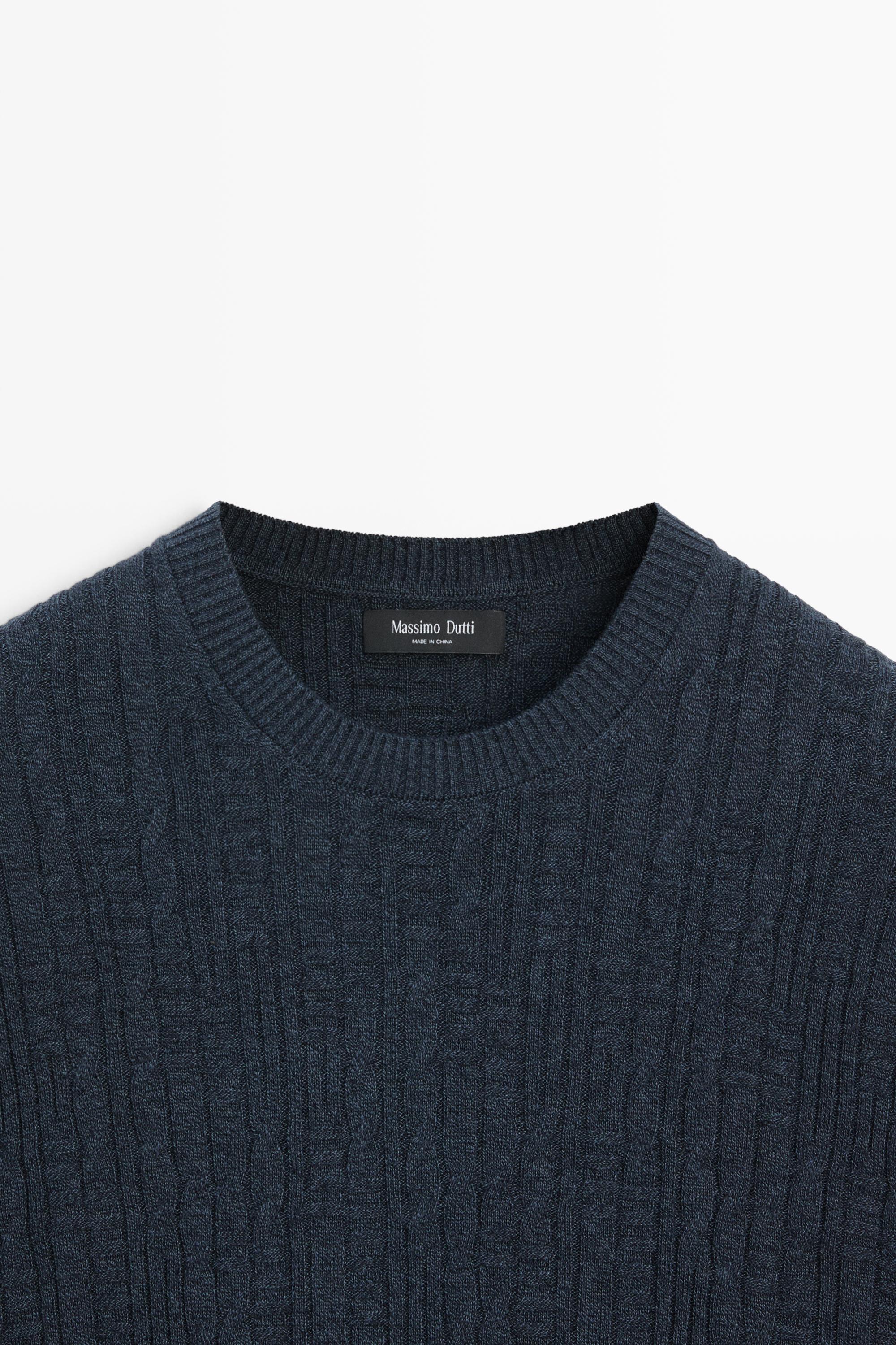 Cotton blend knit sweater — NAVY BLUE