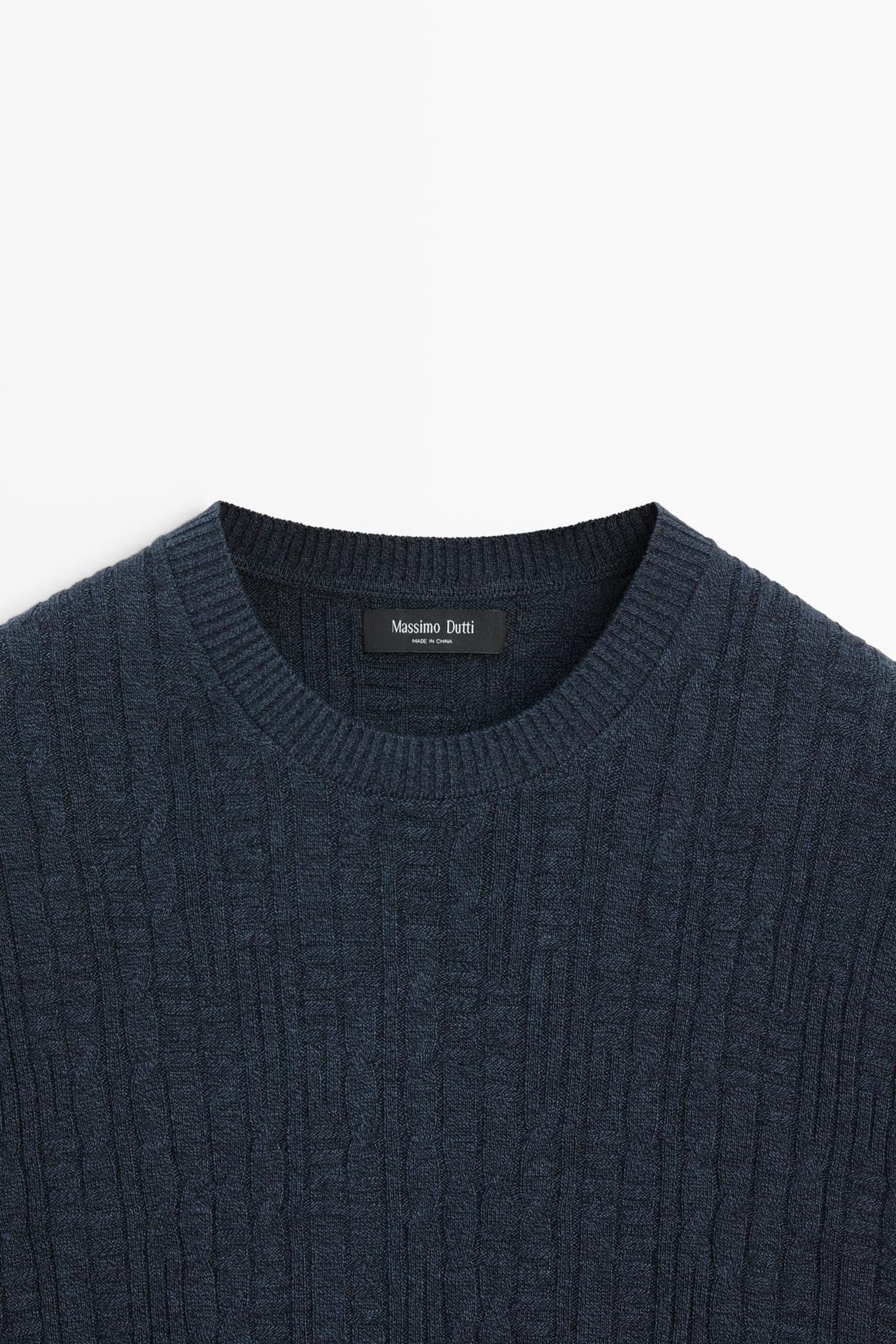 Cotton blend knit sweater — NAVY BLUE
