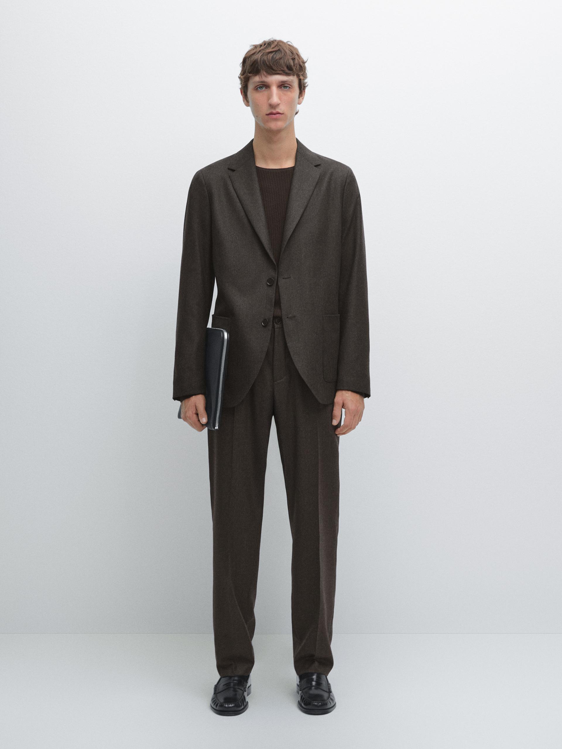 Blazer Da Abito 100% Lana - Cioccolato - 50 - Massimo Dutti - Maschile