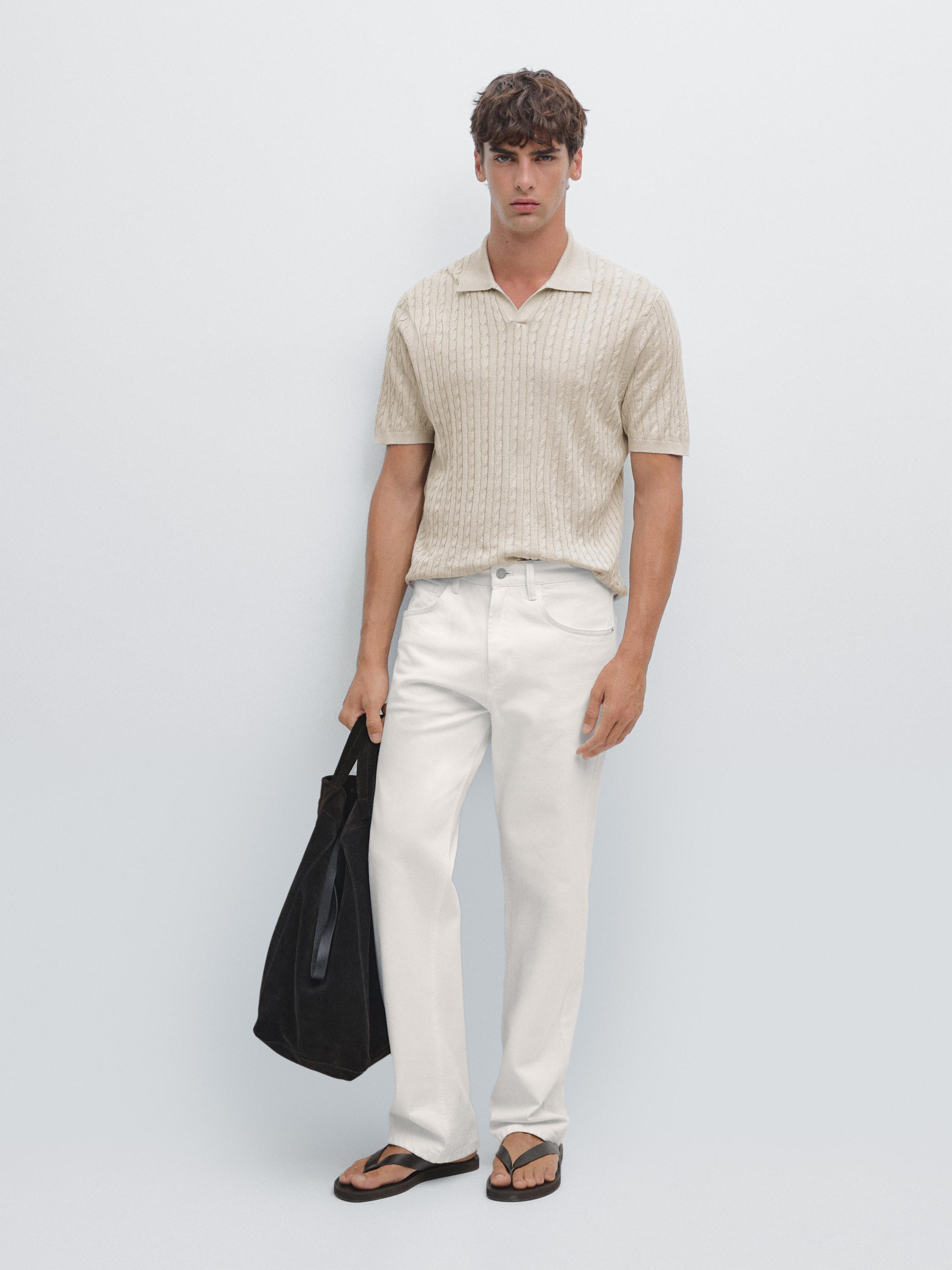Cable-knit polo shirt