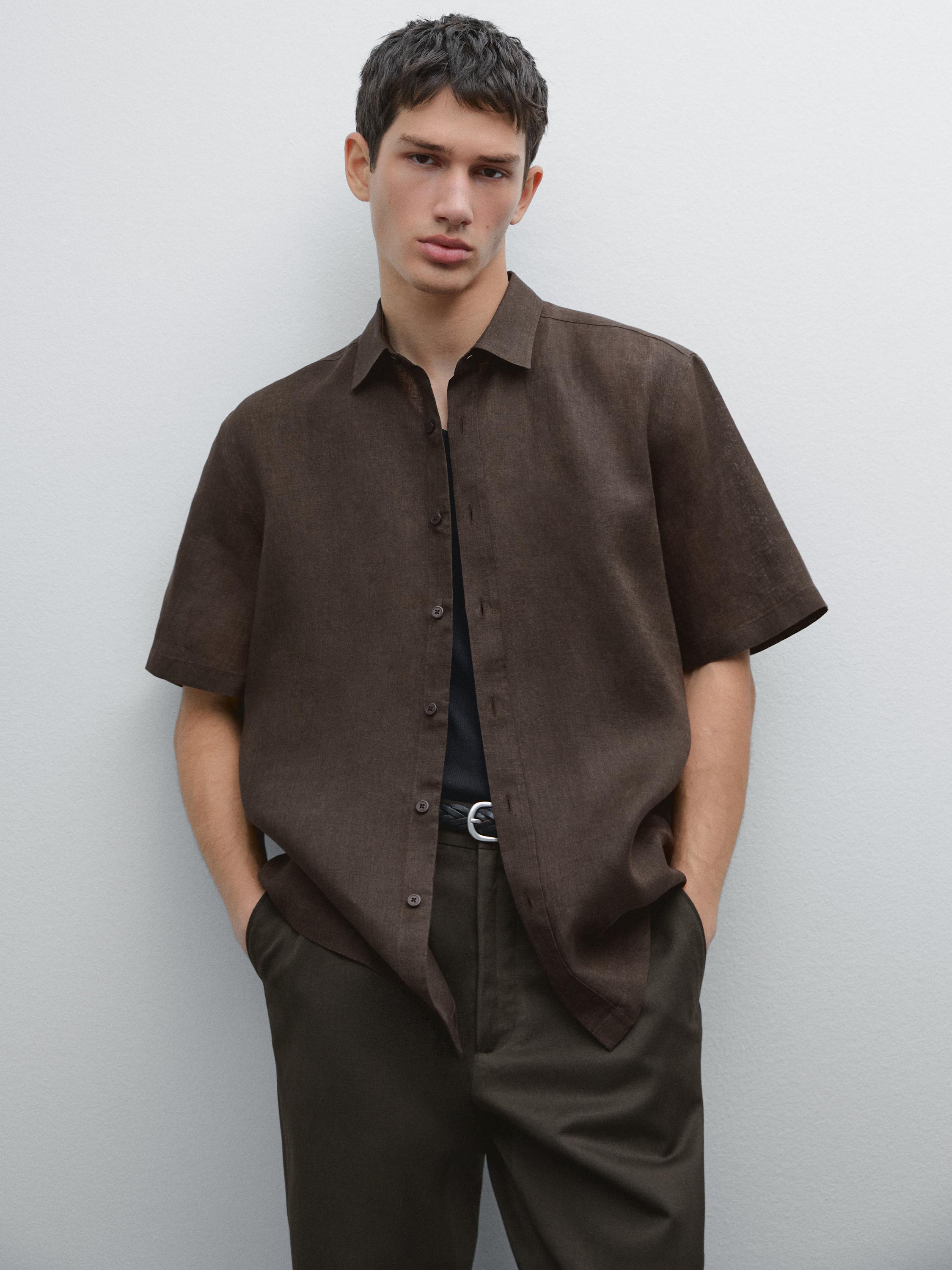 Regular fit short sleeve linen shirt