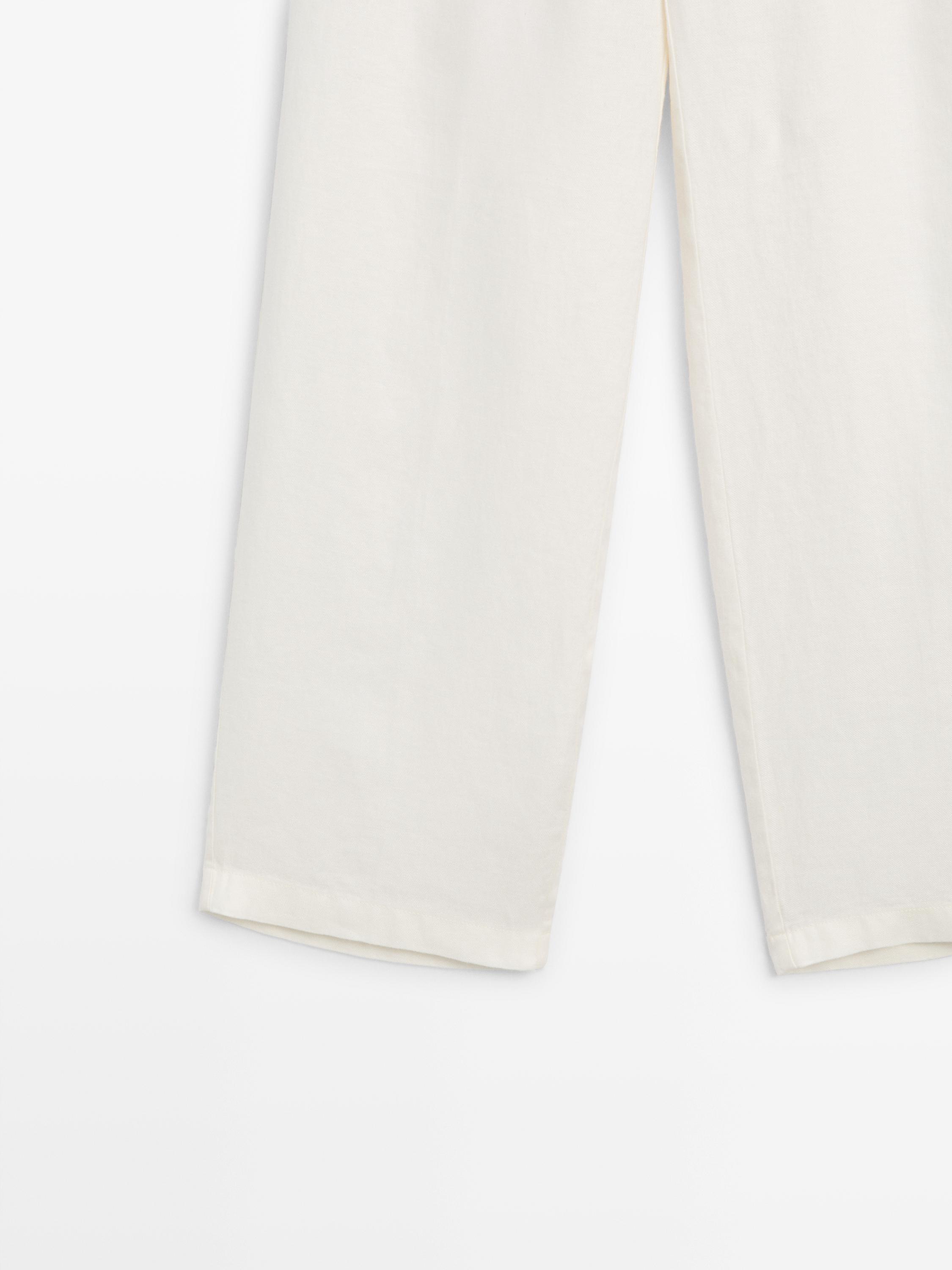 100% linen wide-leg elasticated trousers — Off white