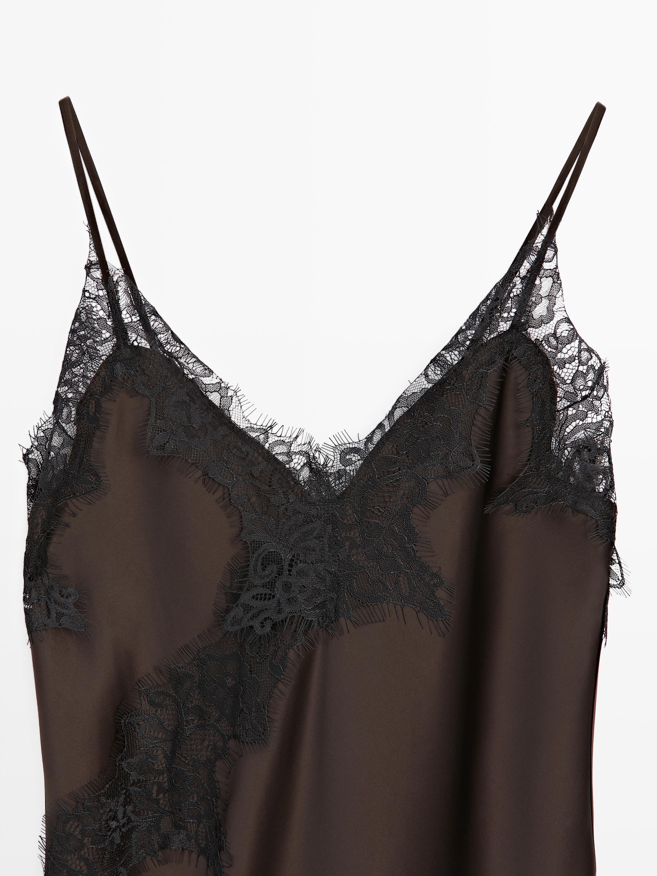 Camisole dress with lace detail — Chocolate
