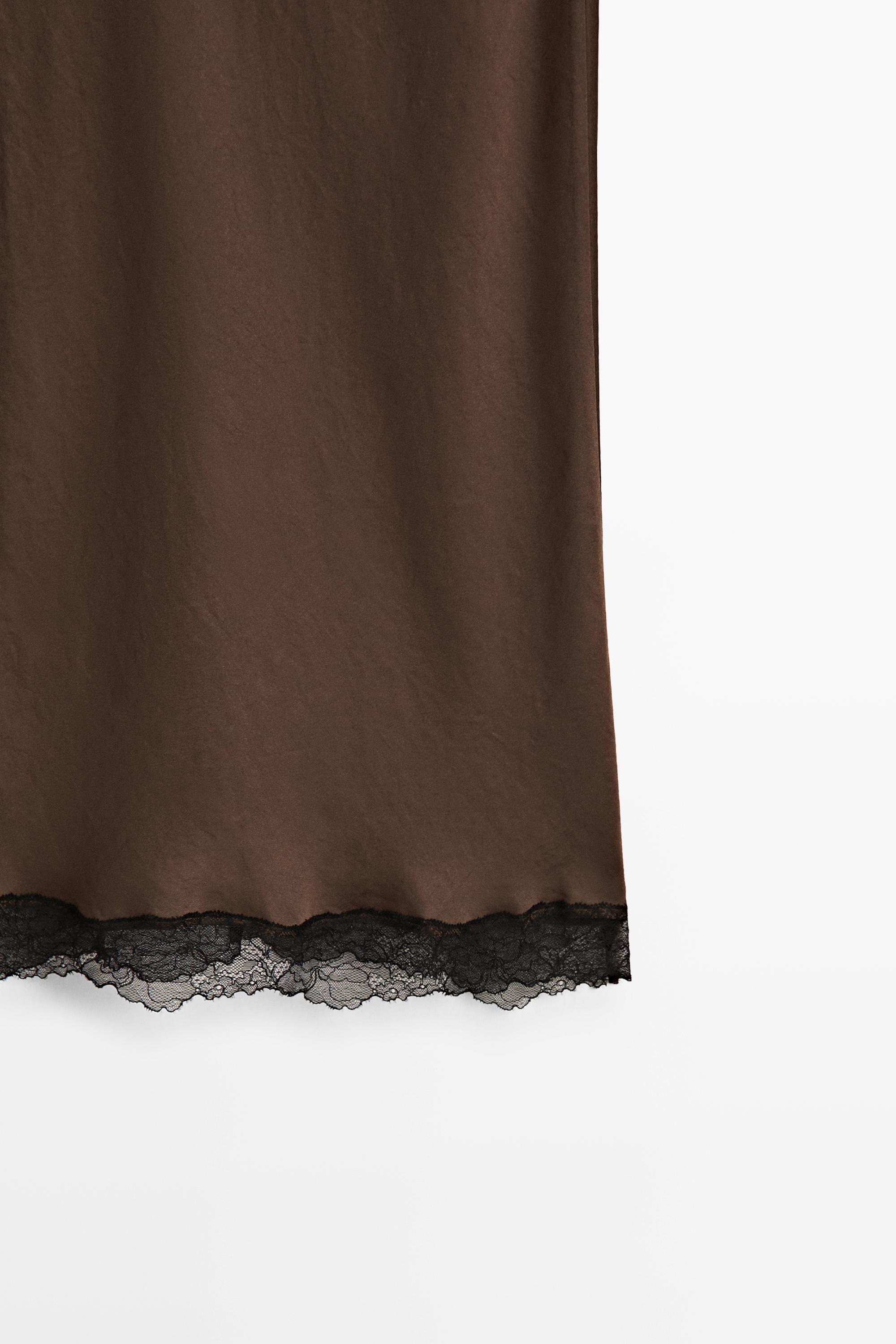 Lace-trimmed midi skirt — BROWN MARL