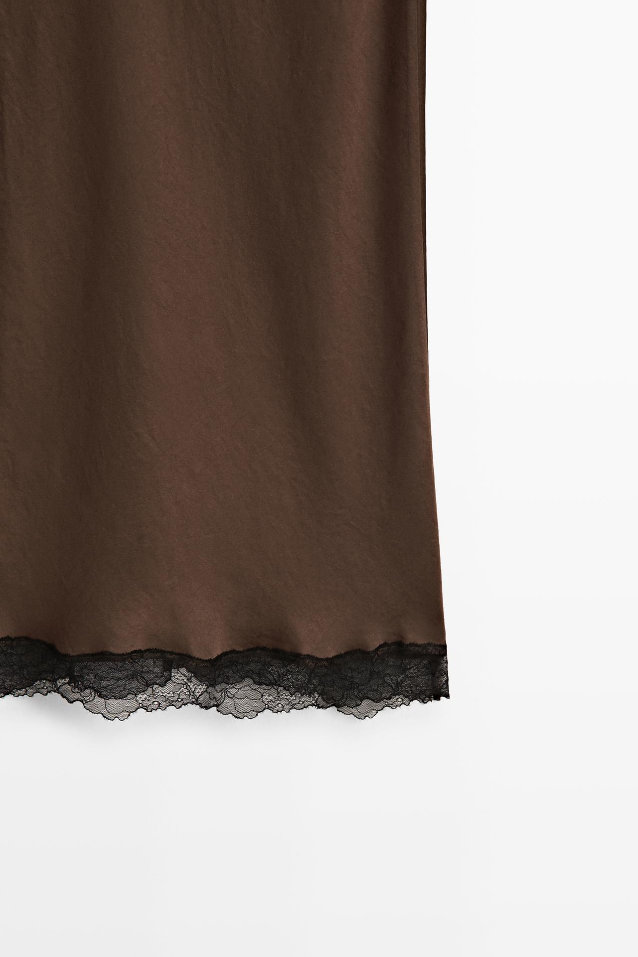 Lace-trimmed midi skirt — BROWN MARL