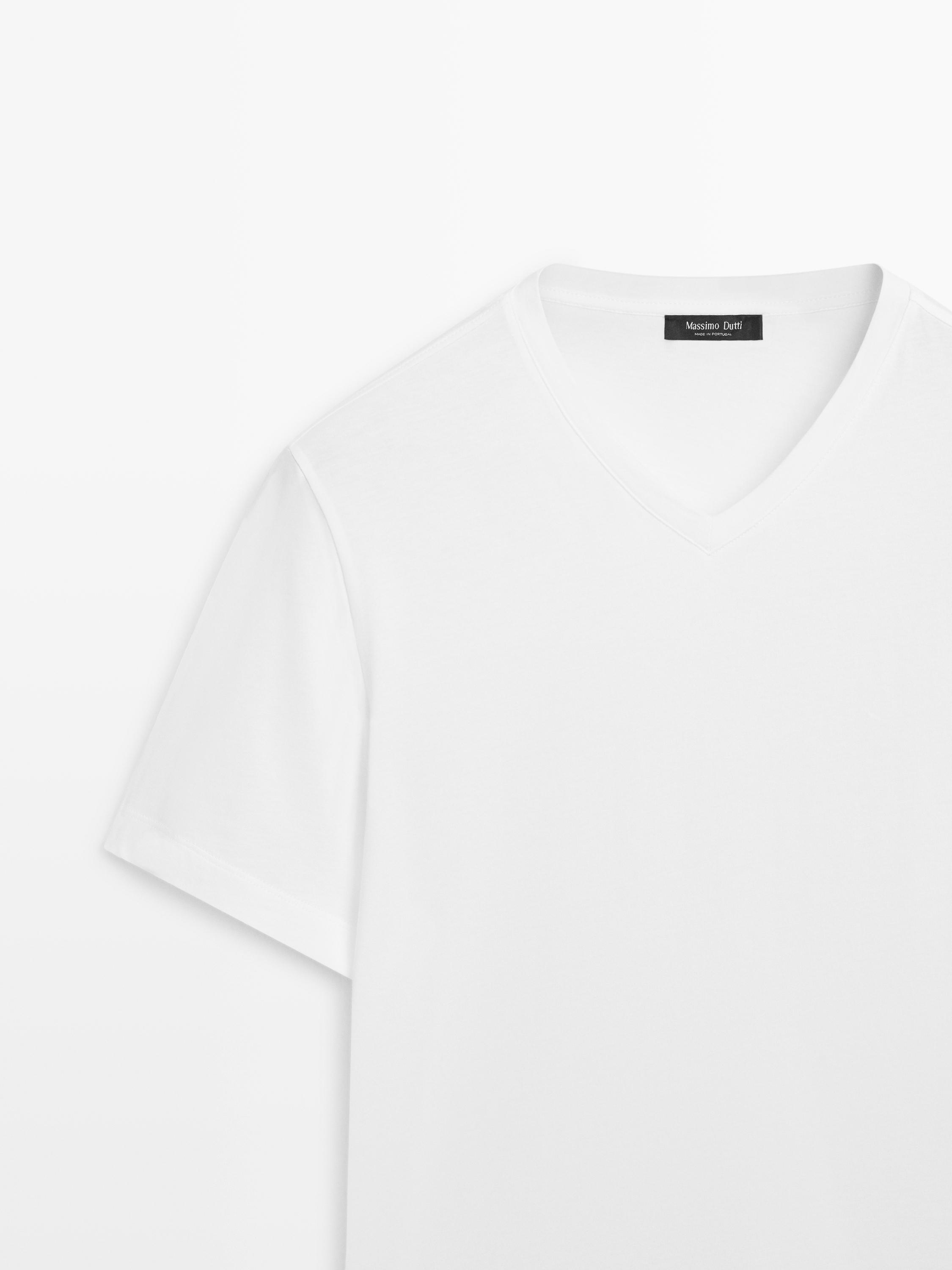 100% cotton V-neck T-shirt — WHITE