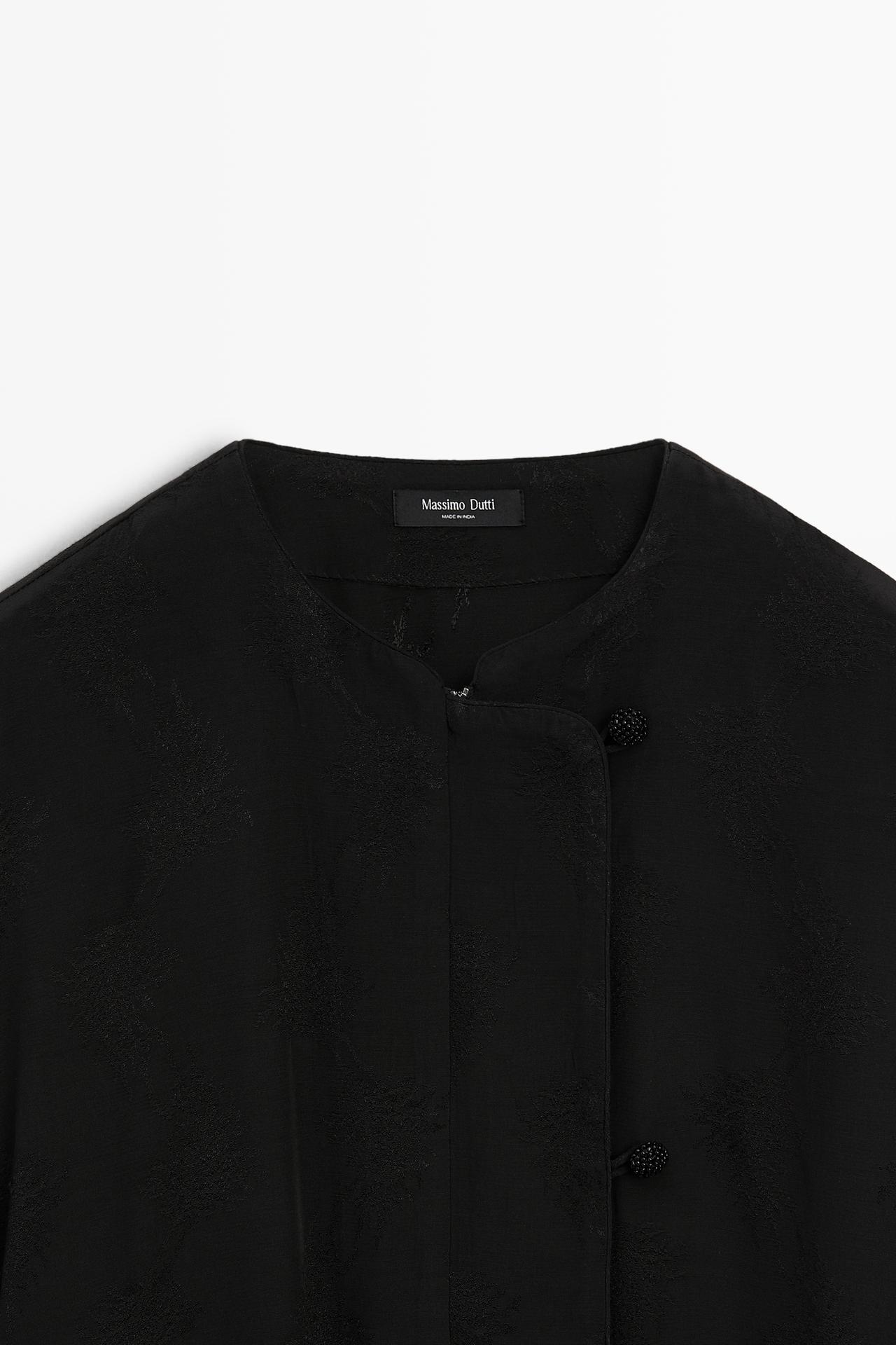 Cropped jacquard detail jacket — BLACK
