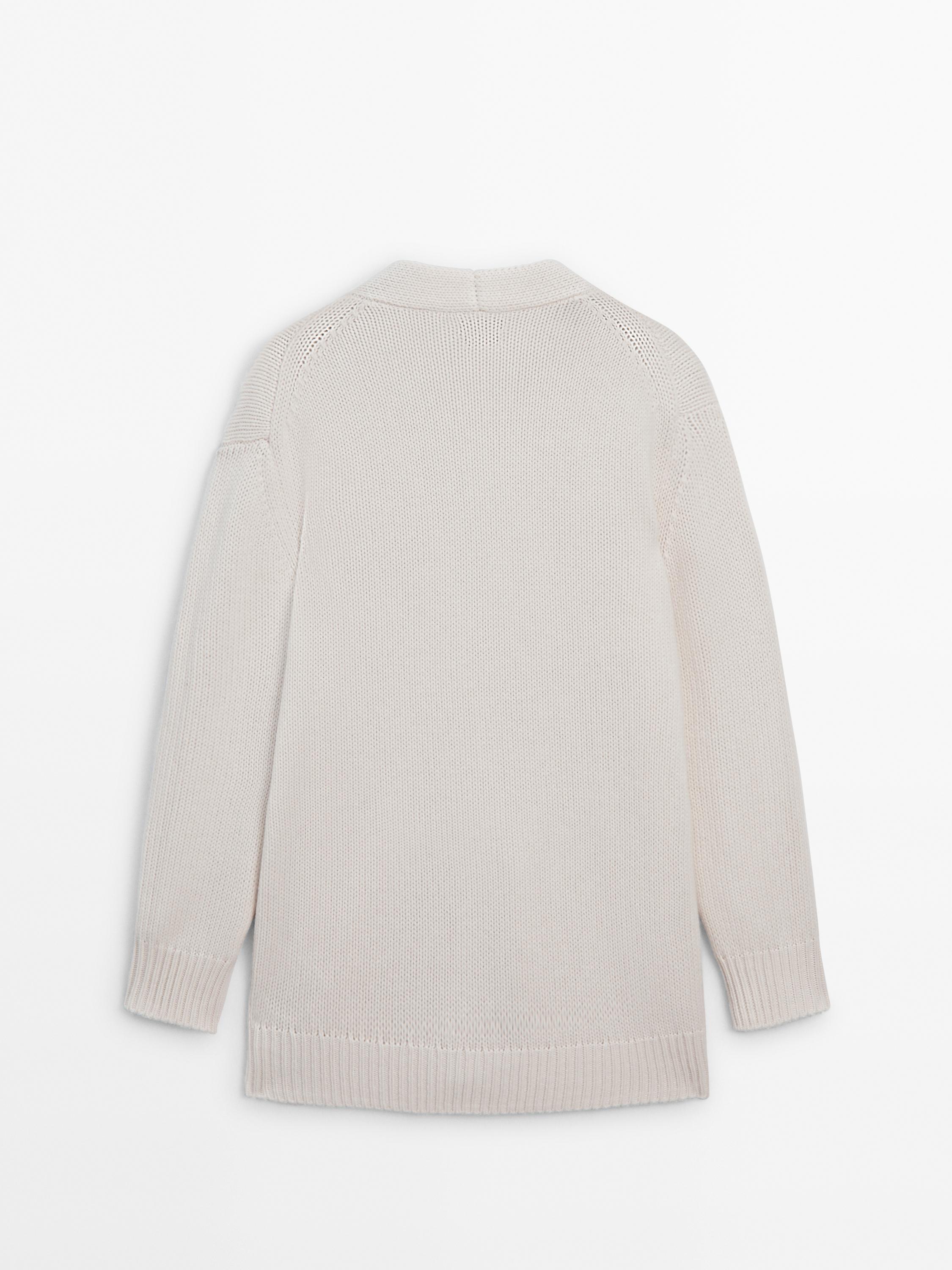 Long plain knit 100% cashmere cardigan