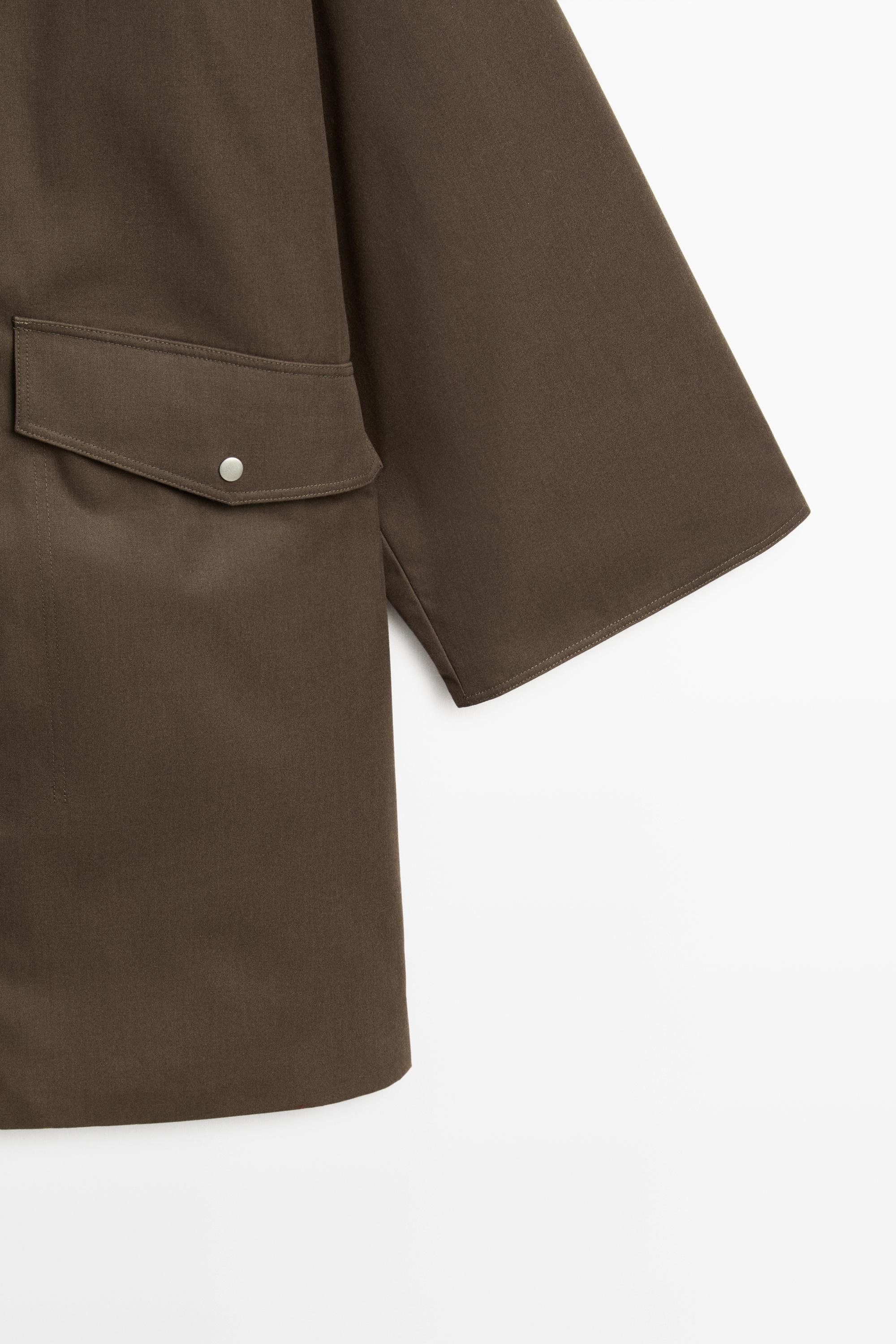 Waxed-effect plaid-lined jacket — DARK OLIVE GREEN