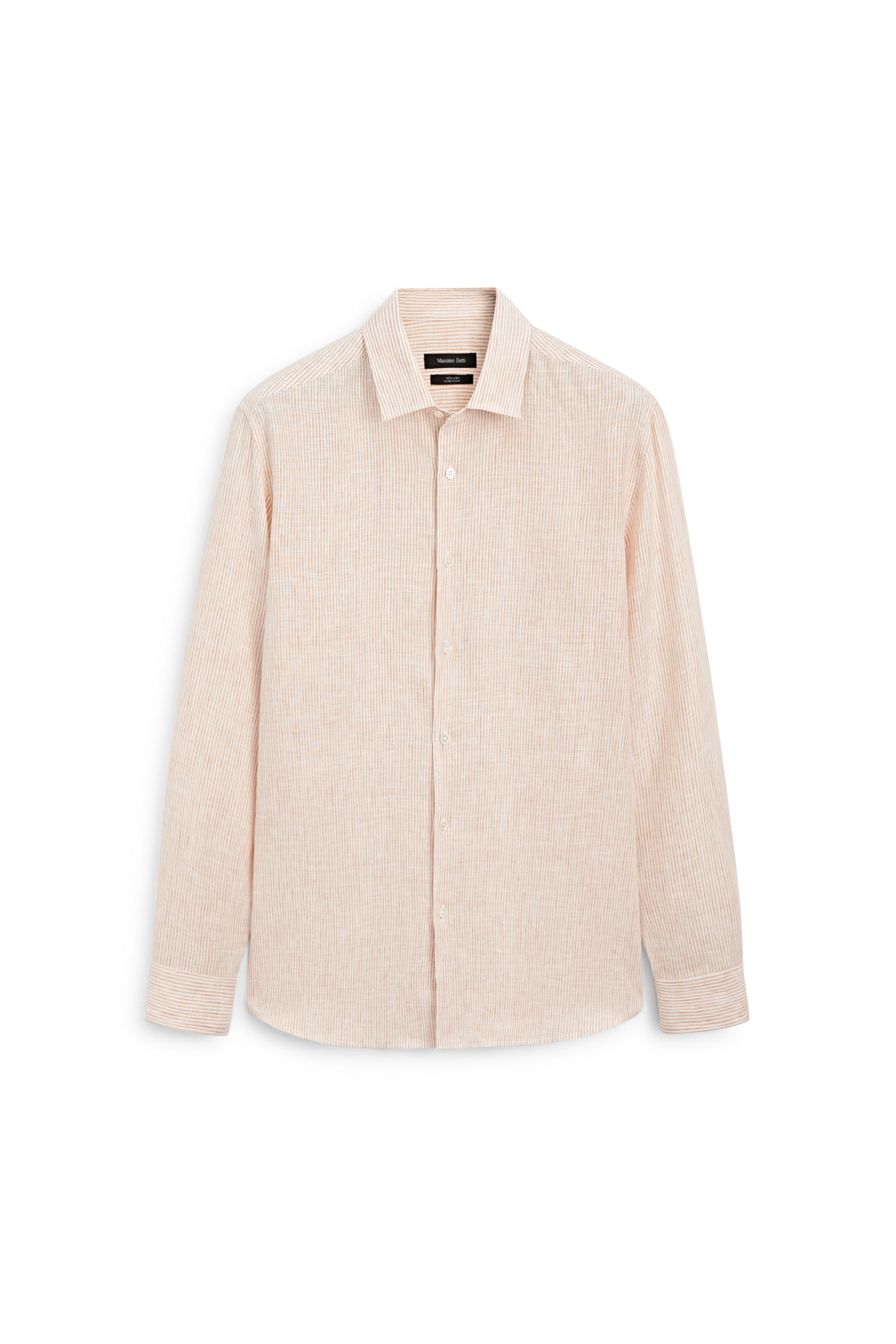 100% linen regular fit striped shirt — Light Beige