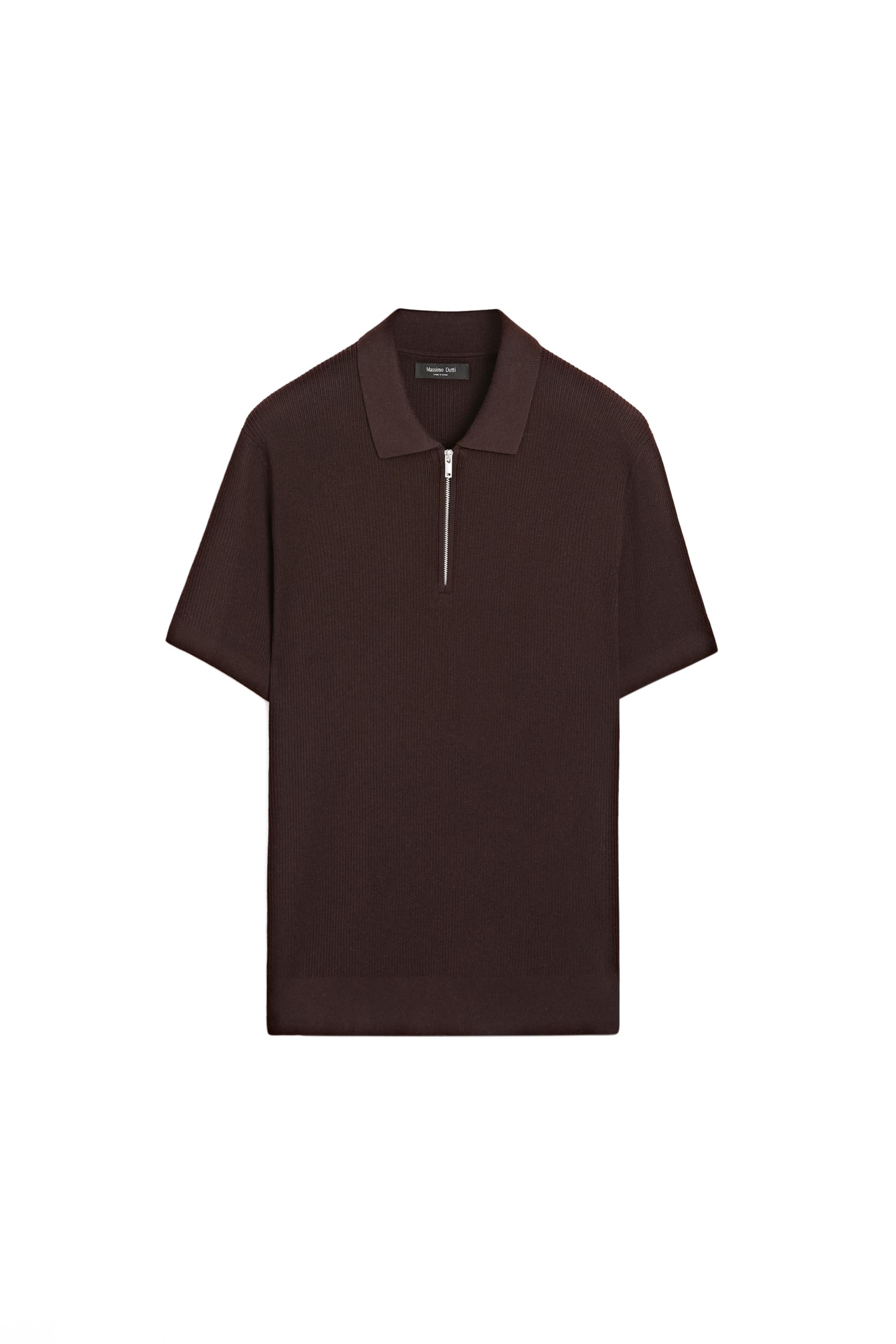 Knit polo sweater with quarter-zip collar — BURGUNDY