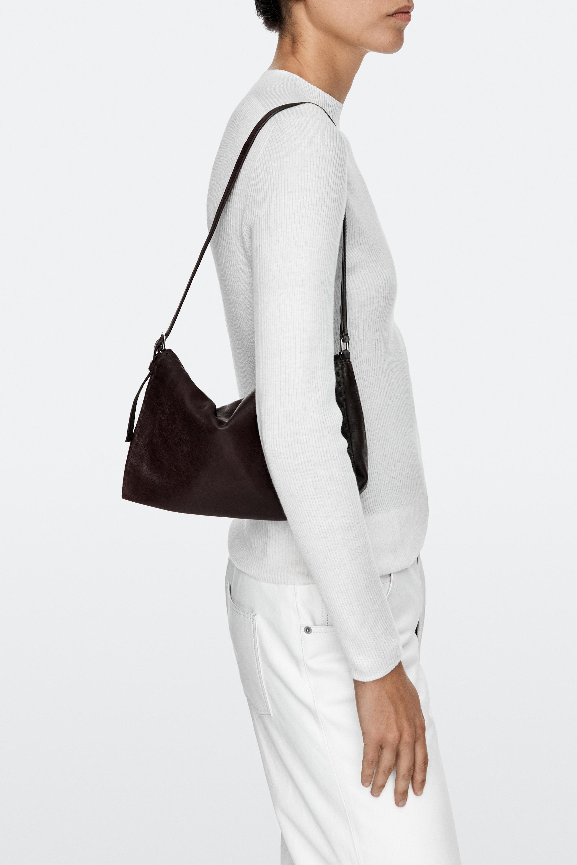 Nappa leather crossbody bag with topstitching