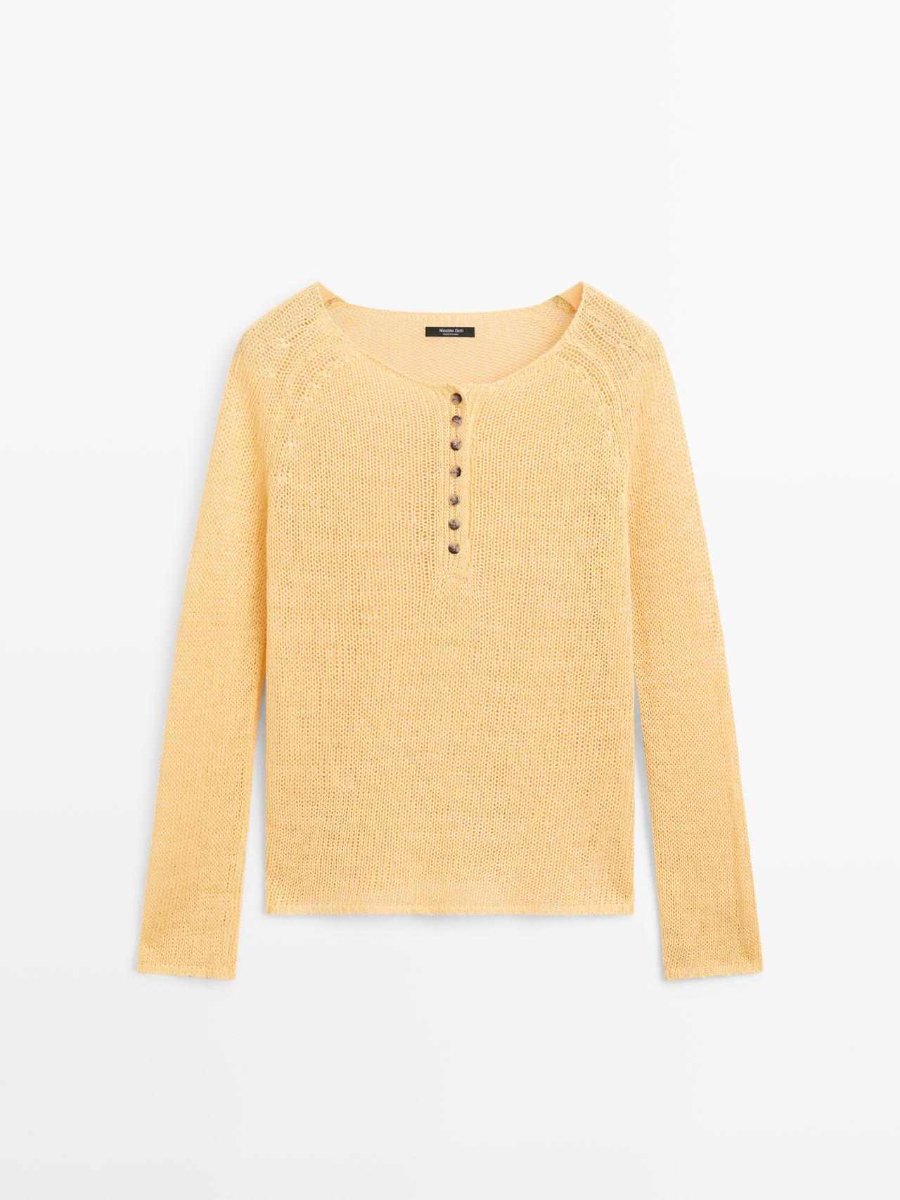 Massimo Dutti - Dames - Knit Sweater With Neck Detail - Parel/Beige - S