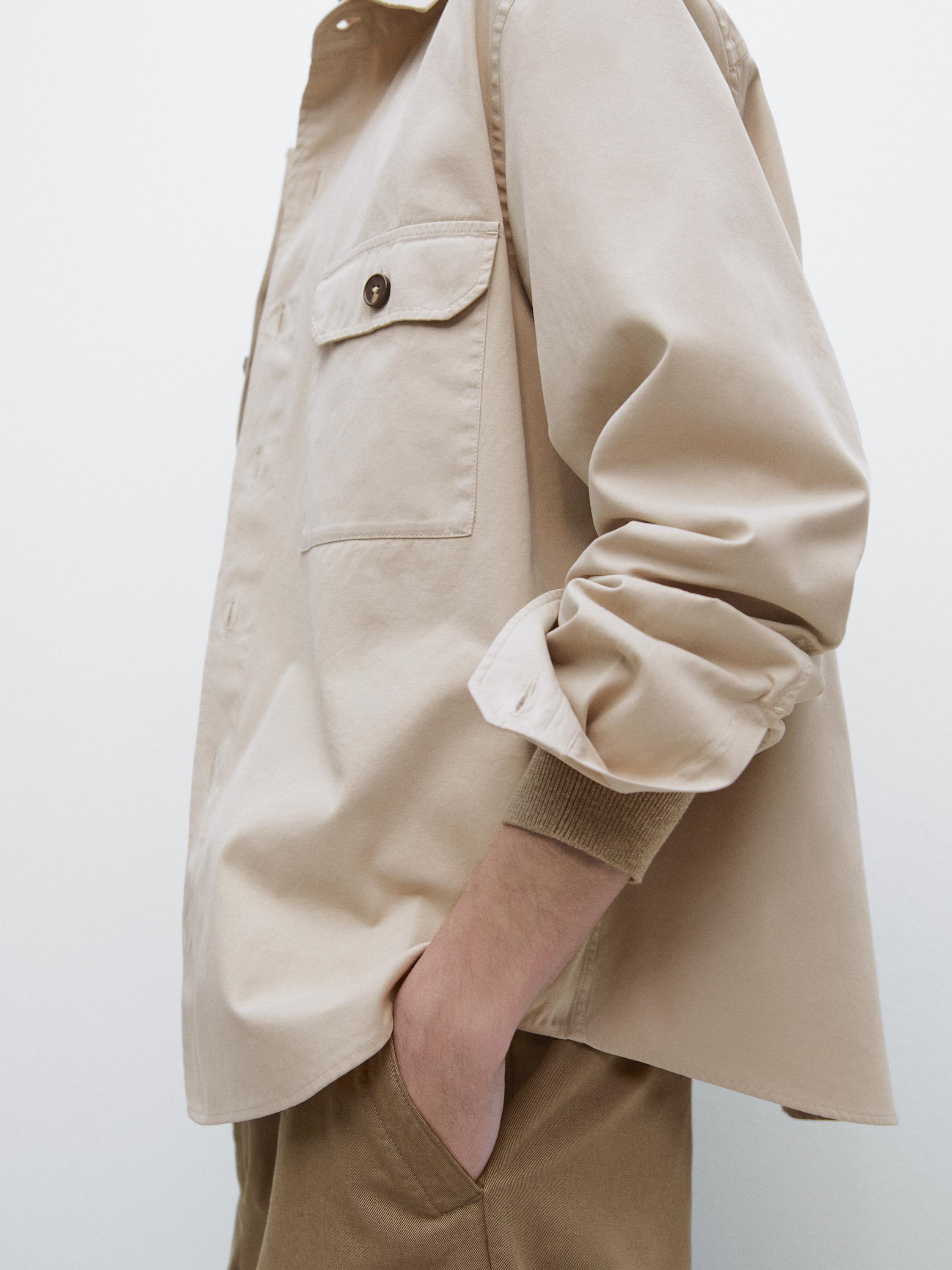 Cotton overshirt with pocket details — BEIGE