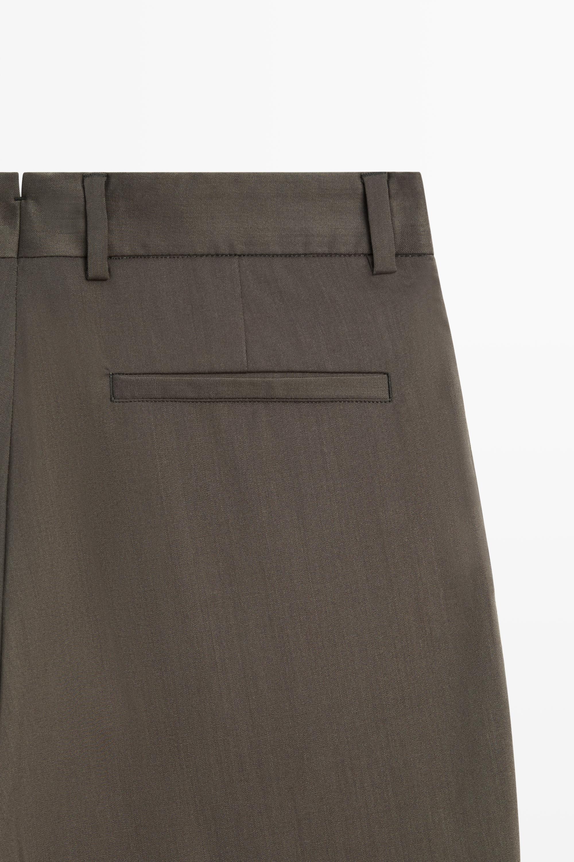 Relaxed-fit darted 100% cool wool pants — Greyish green