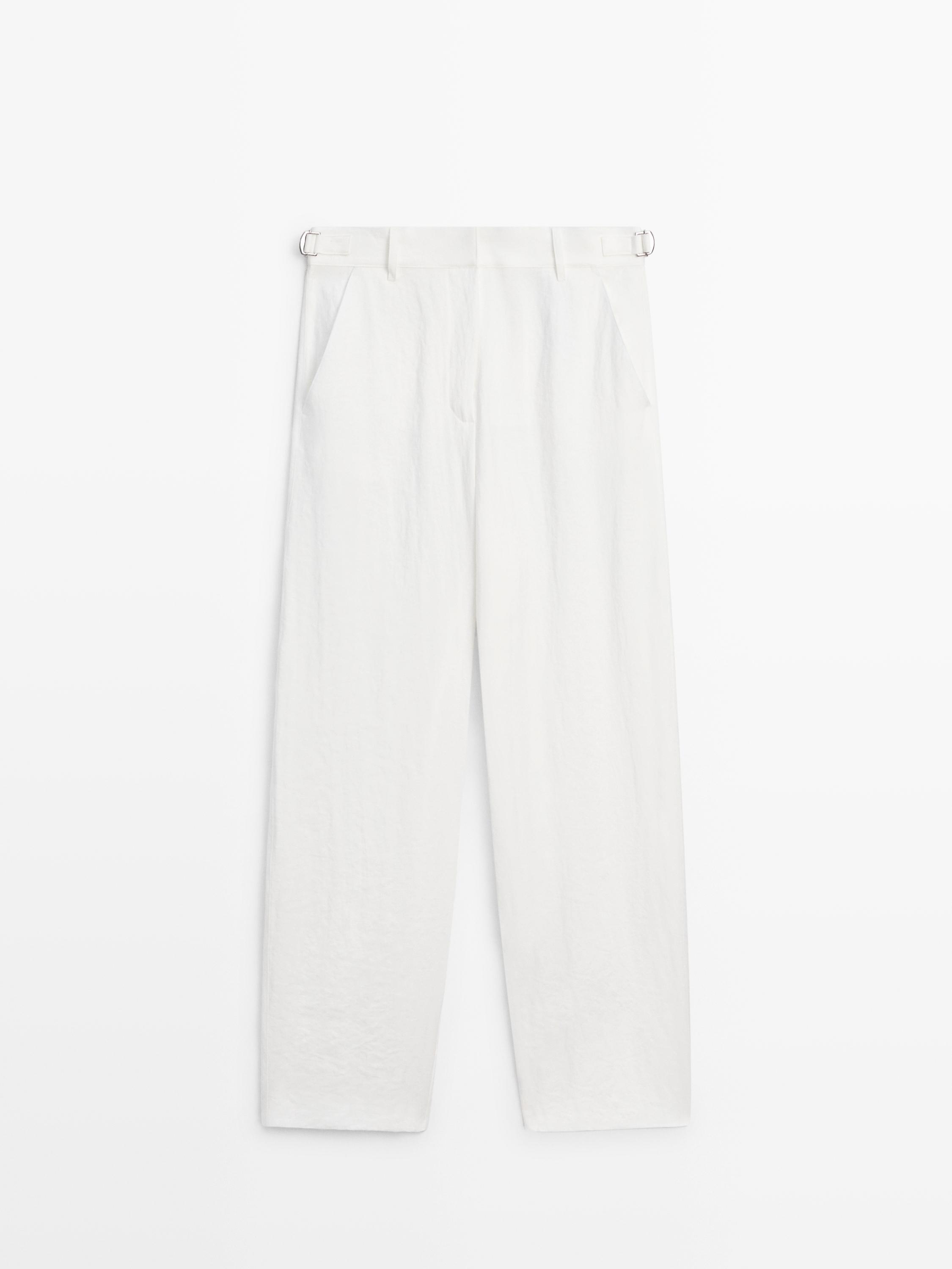 Flowing trousers with buckles — WHITE