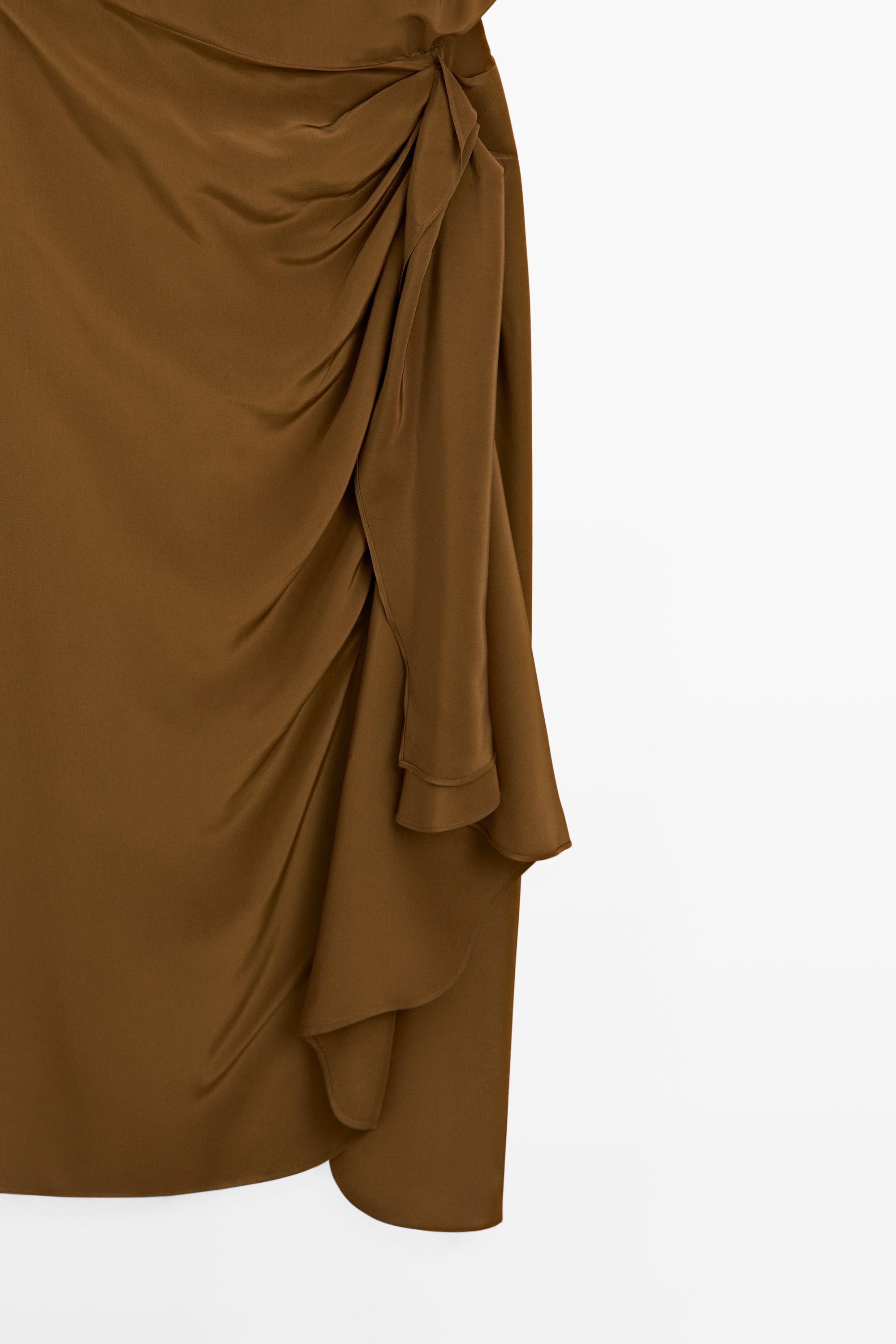Flowing midi dress with draped detail — GOLDEN