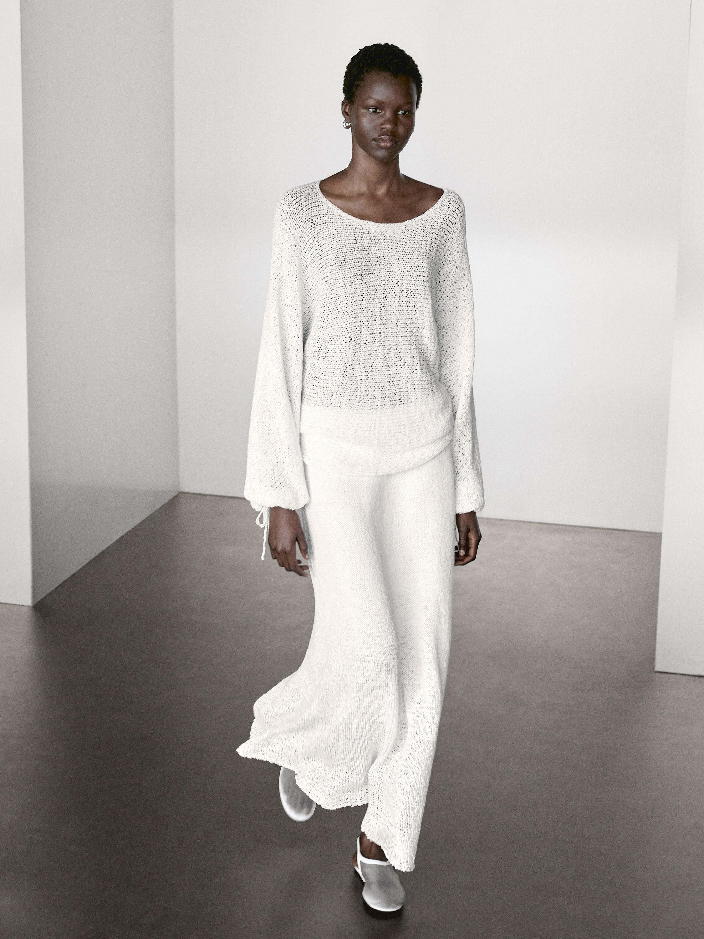 Cotton blend knit midi skirt