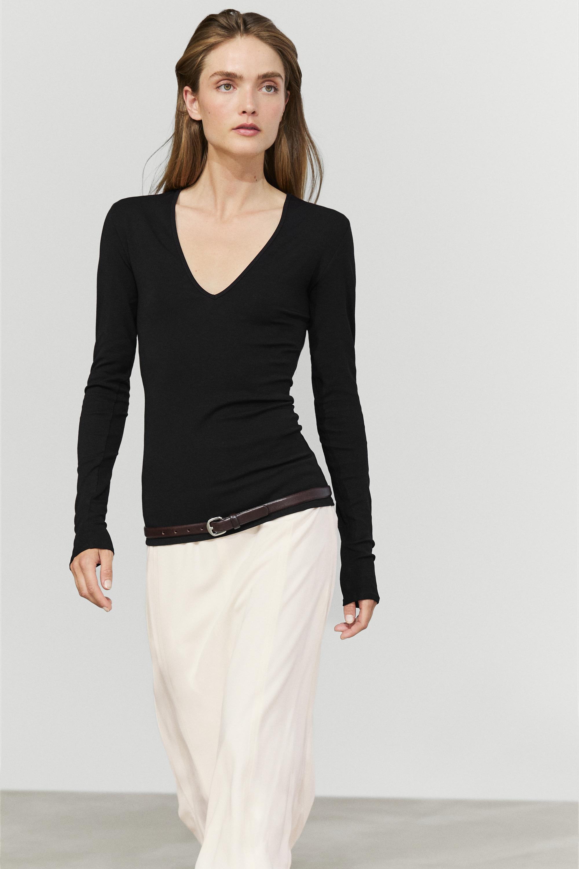 T-shirt manches longues col en V