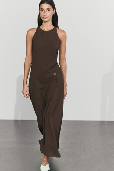 Midi dress with side button detail — BROWN 3