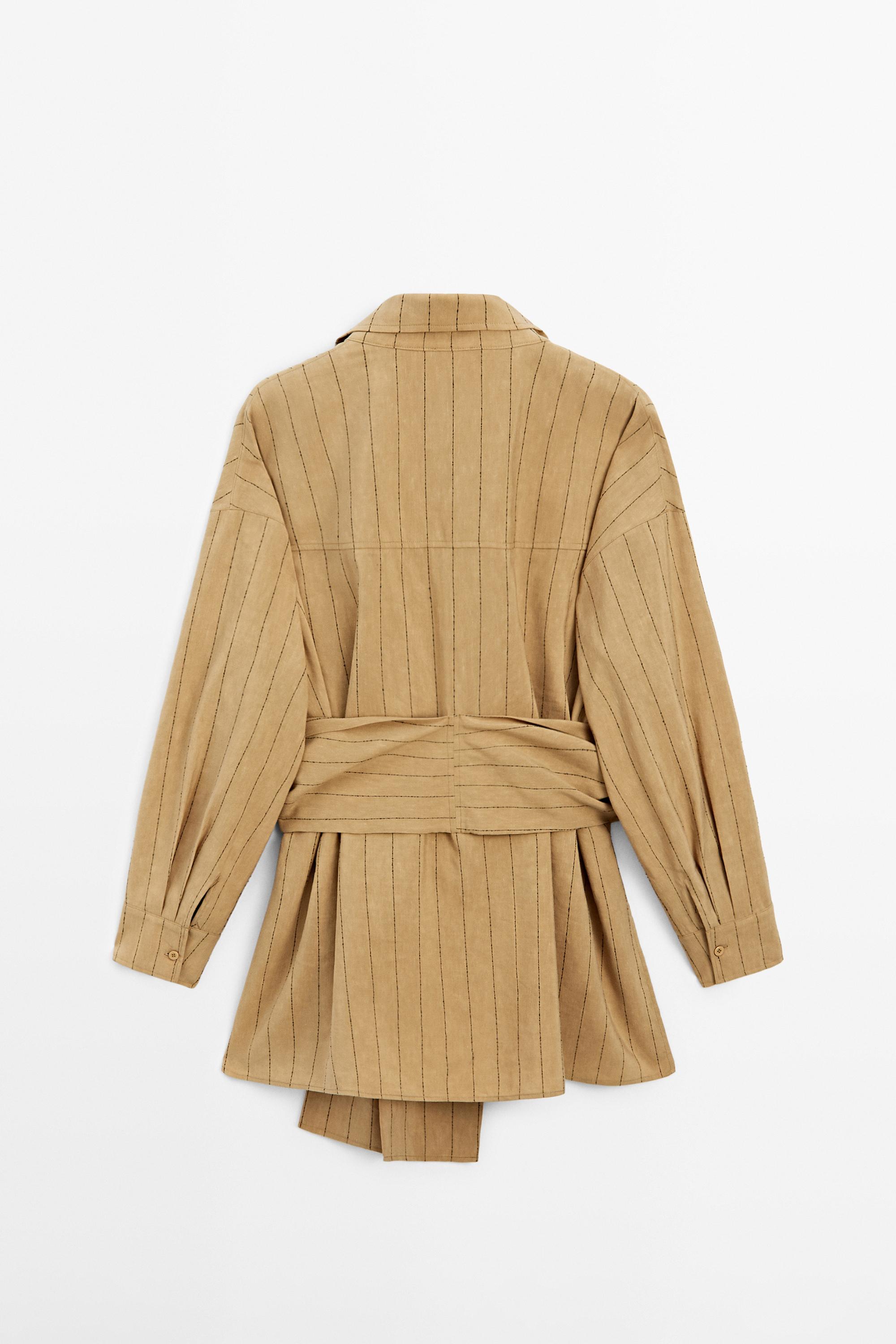 Striped flowing shirt with corset belt detail — MUSTARD YELLOW