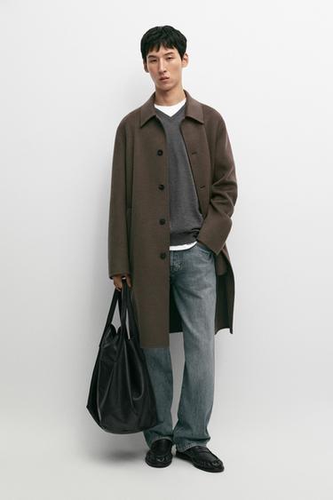 Long wool blend coat — DARK KHAKI 1