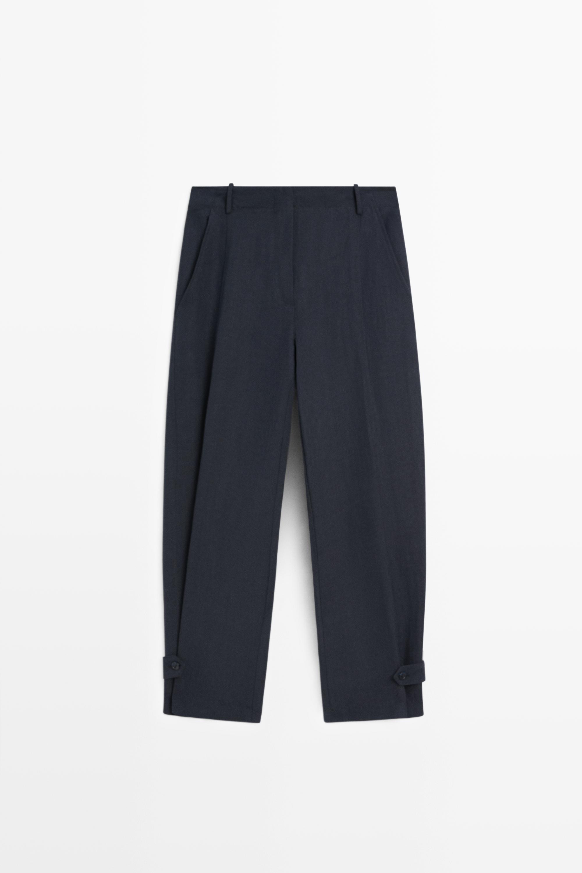 Flowing linen blend pants with buttoned tab detail