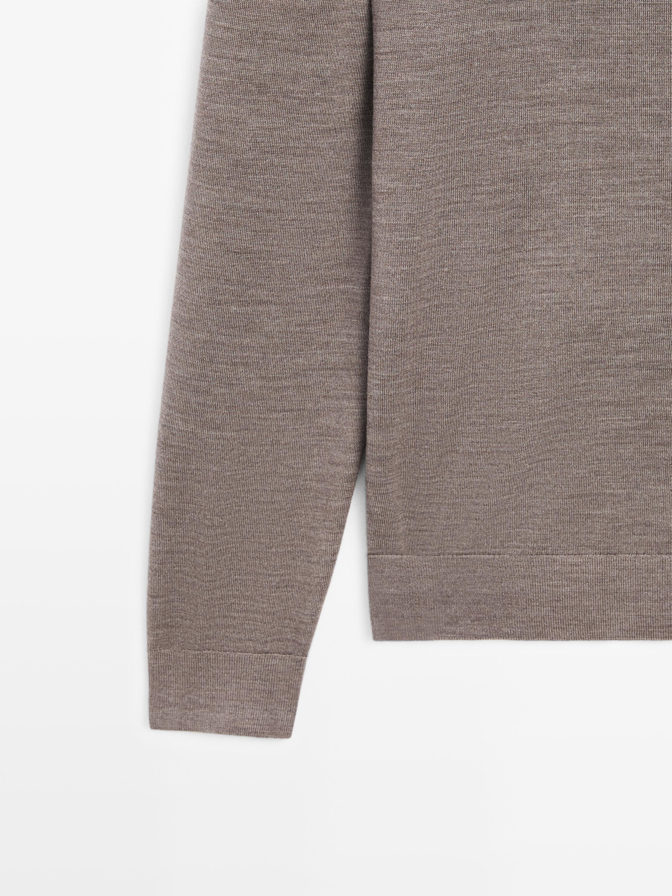 100% wool knit sweater with polo collar — MOLE BROWN