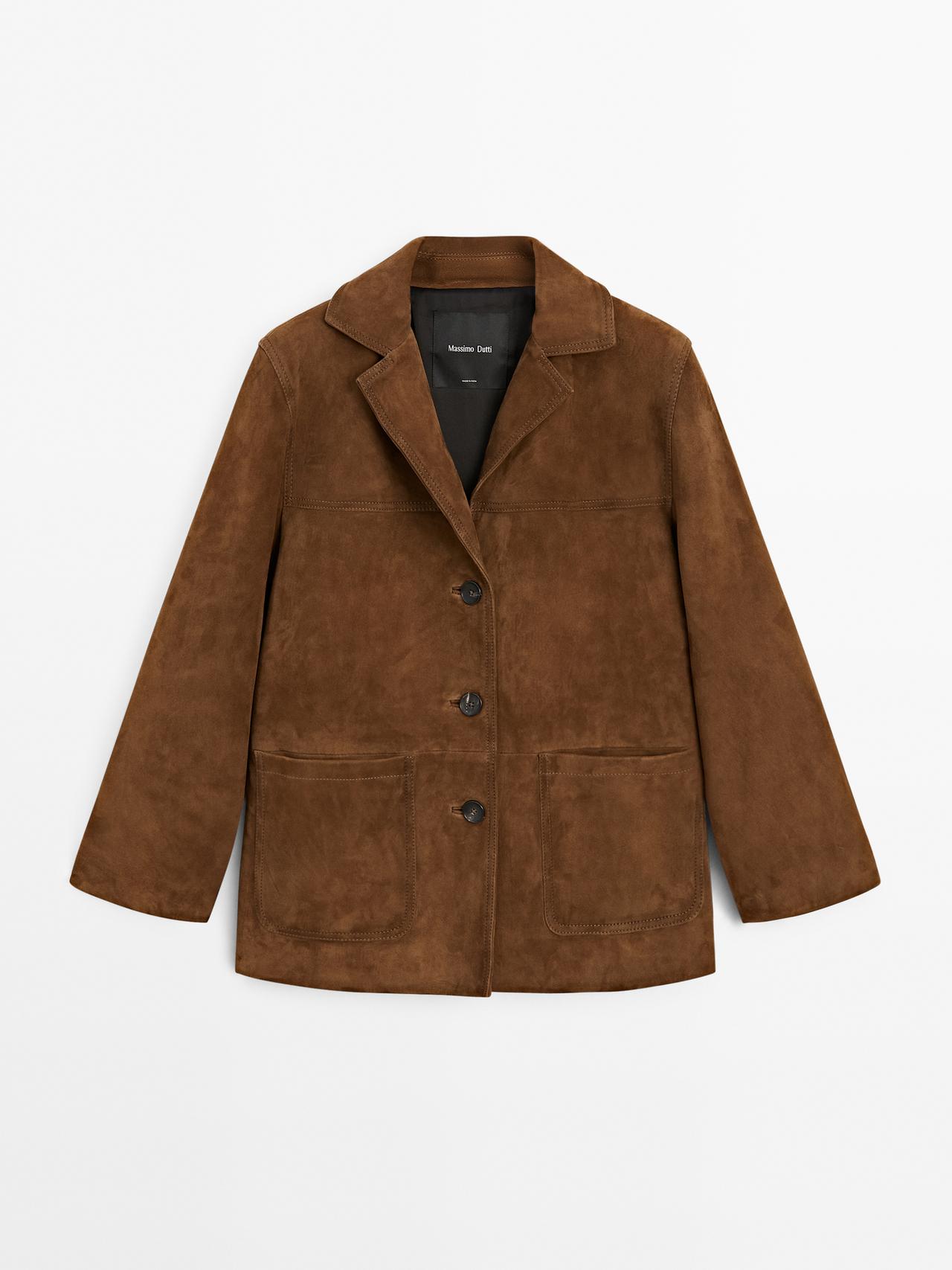 Massimo Dutti - Dame - Blazer I Ruskind Med Pyntestikninger - Brun - M