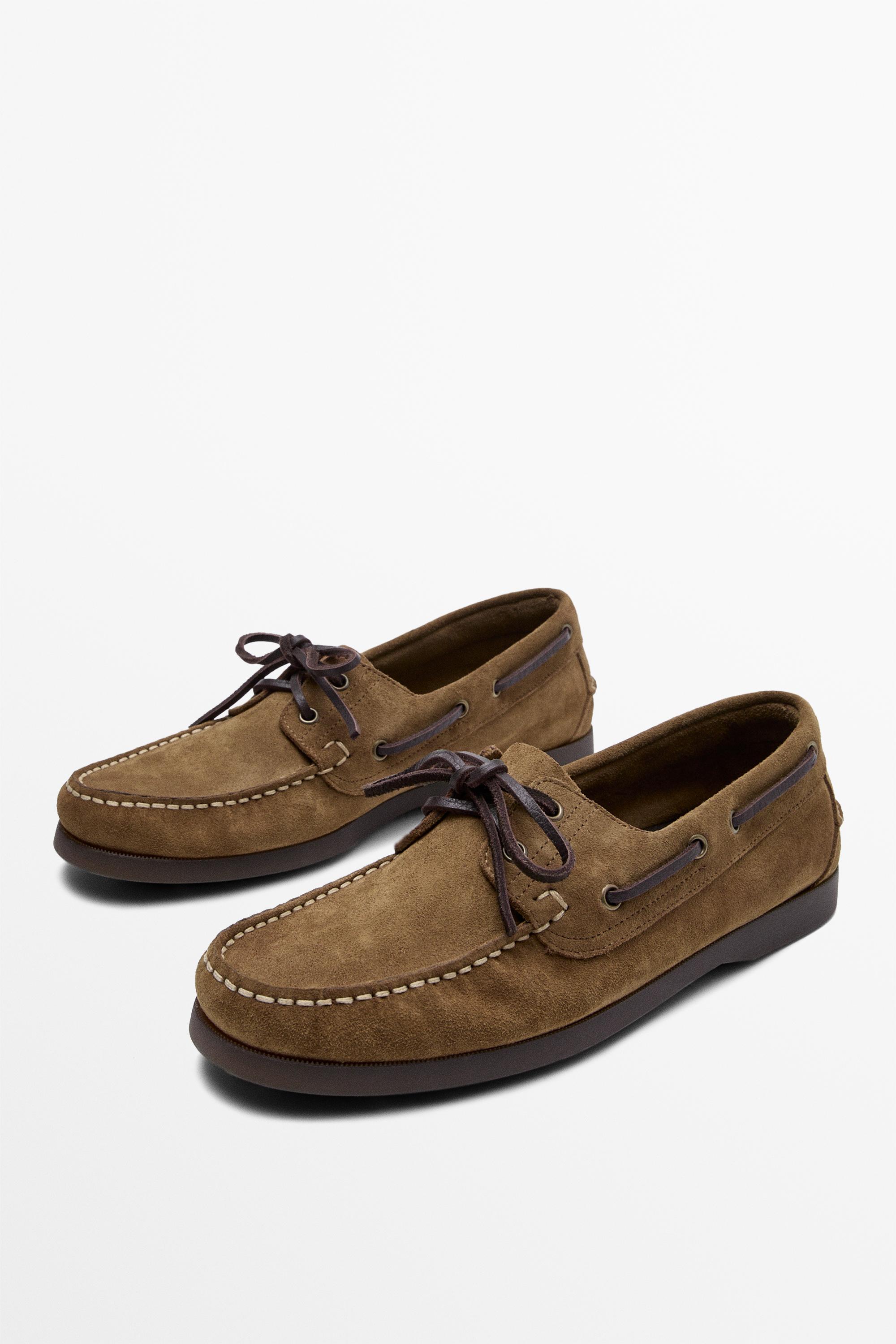 Leather boat shoe — BROWN