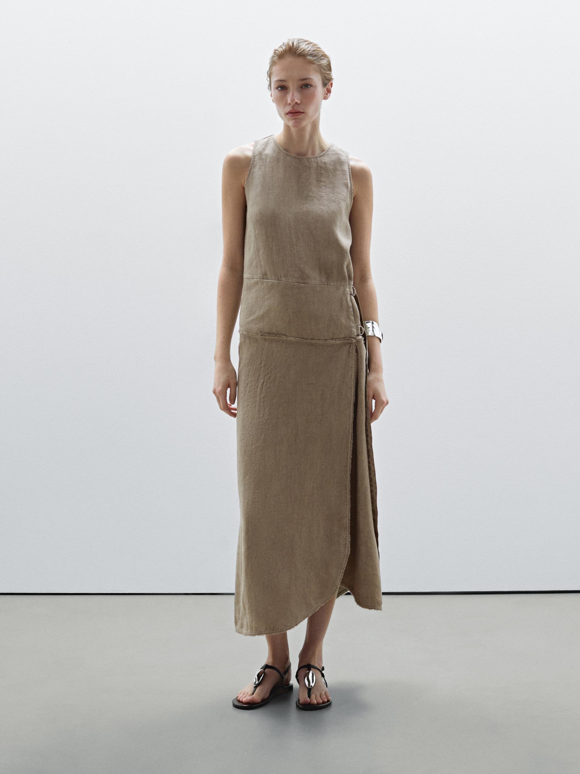 Robe Avec Boucle 100 % Lin - Pierre - 36 - Massimo Dutti - Femme