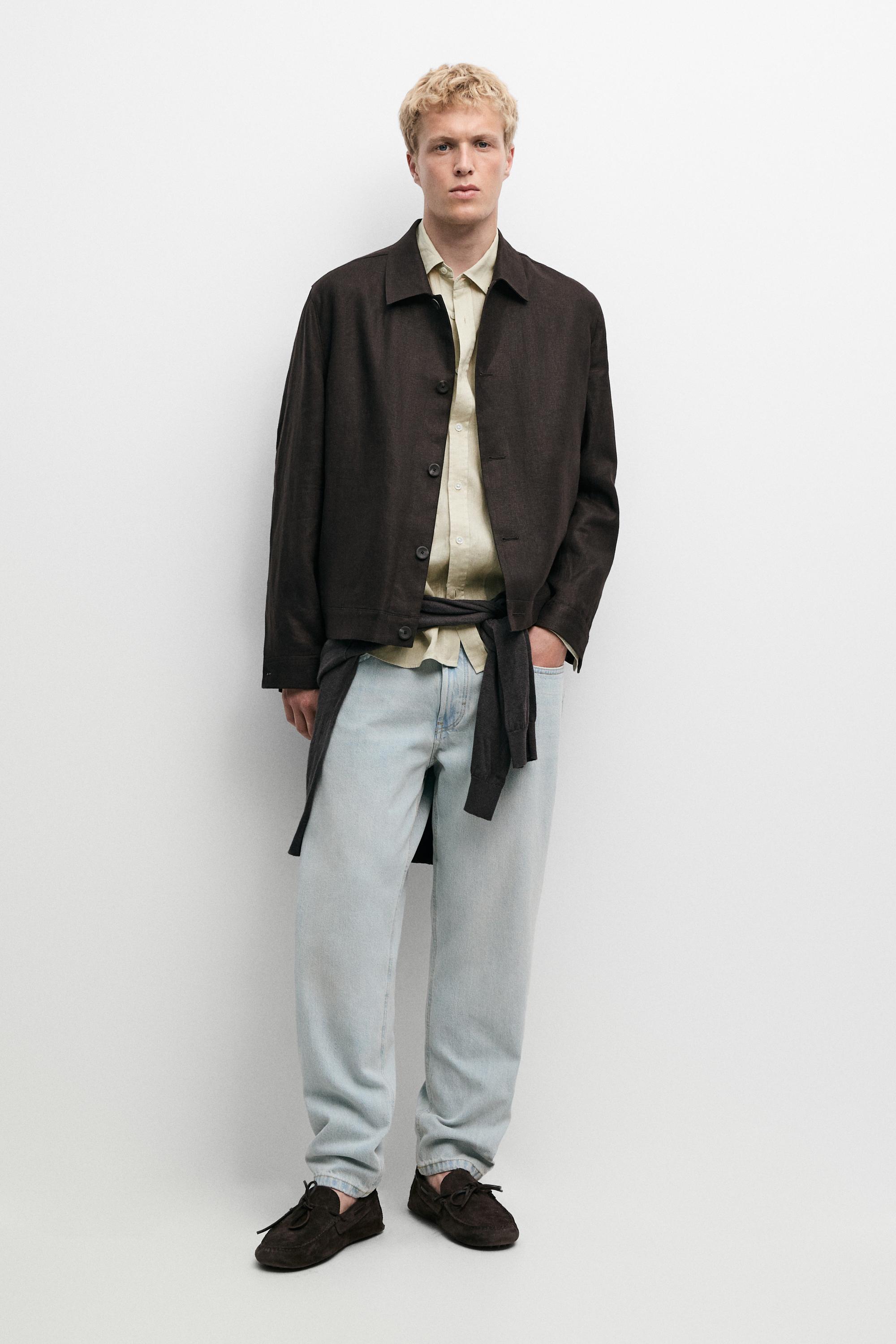 100% linen total look overshirt — BROWN
