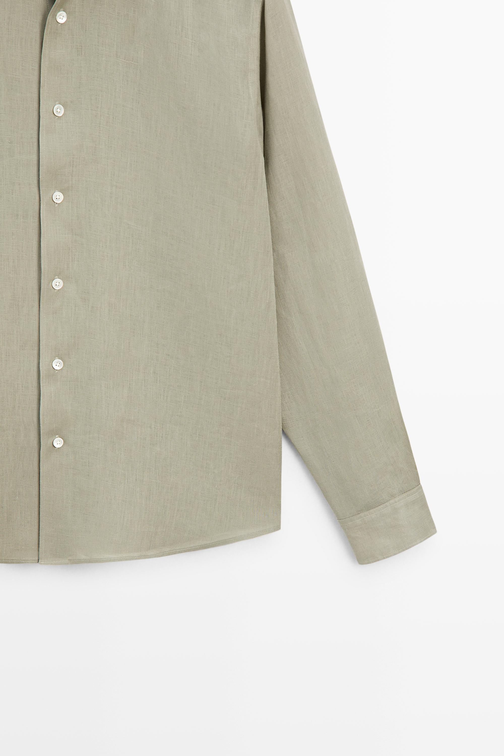 Regular fit 100% extra-fine linen shirt — GREEN