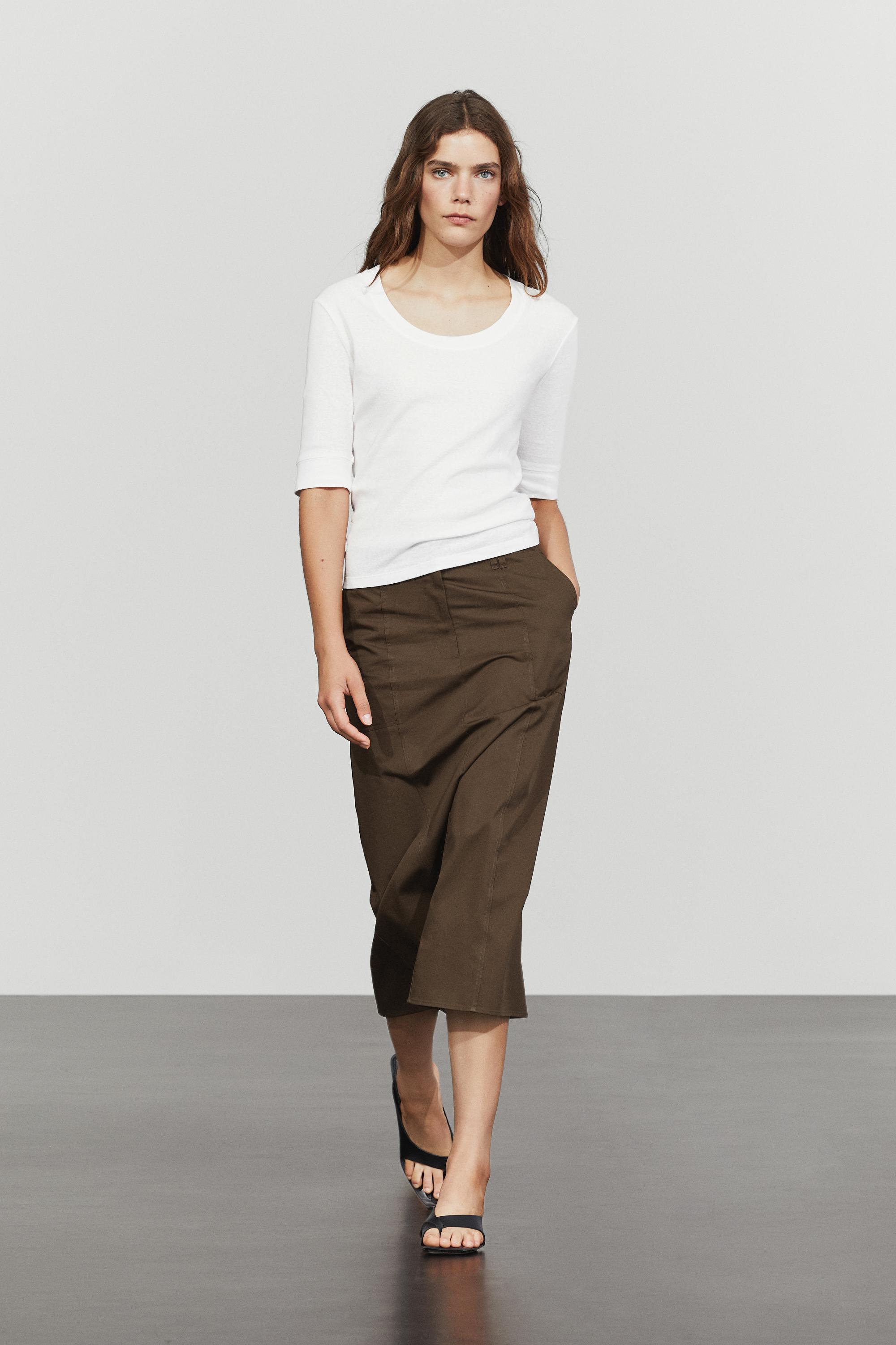 Maglietta Con Scollo A Barchetta 100% Cotone - Bianco Roto - S - Massimo Dutti - Female-image