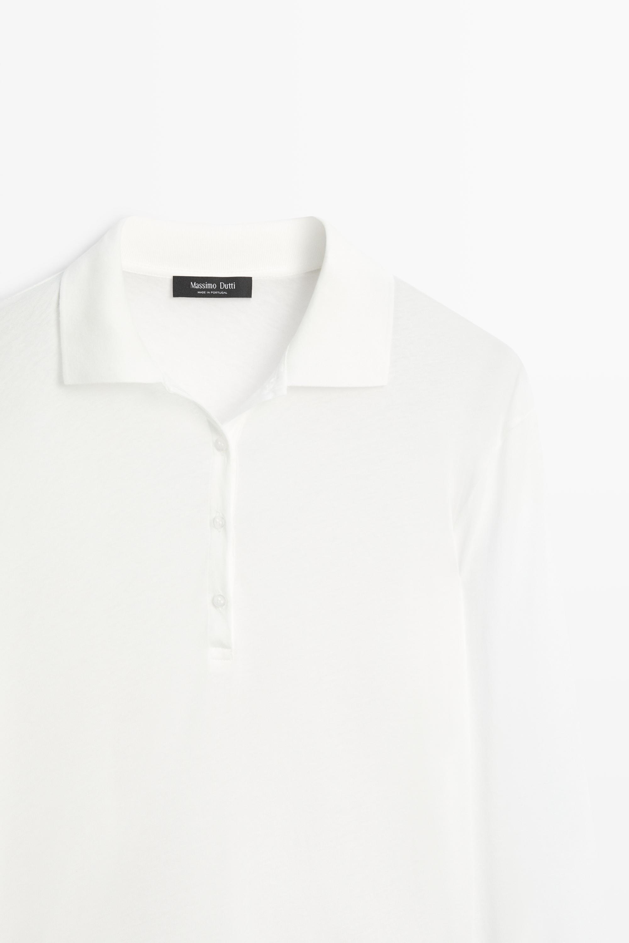 100% cotton long sleeve polo shirt — Off white
