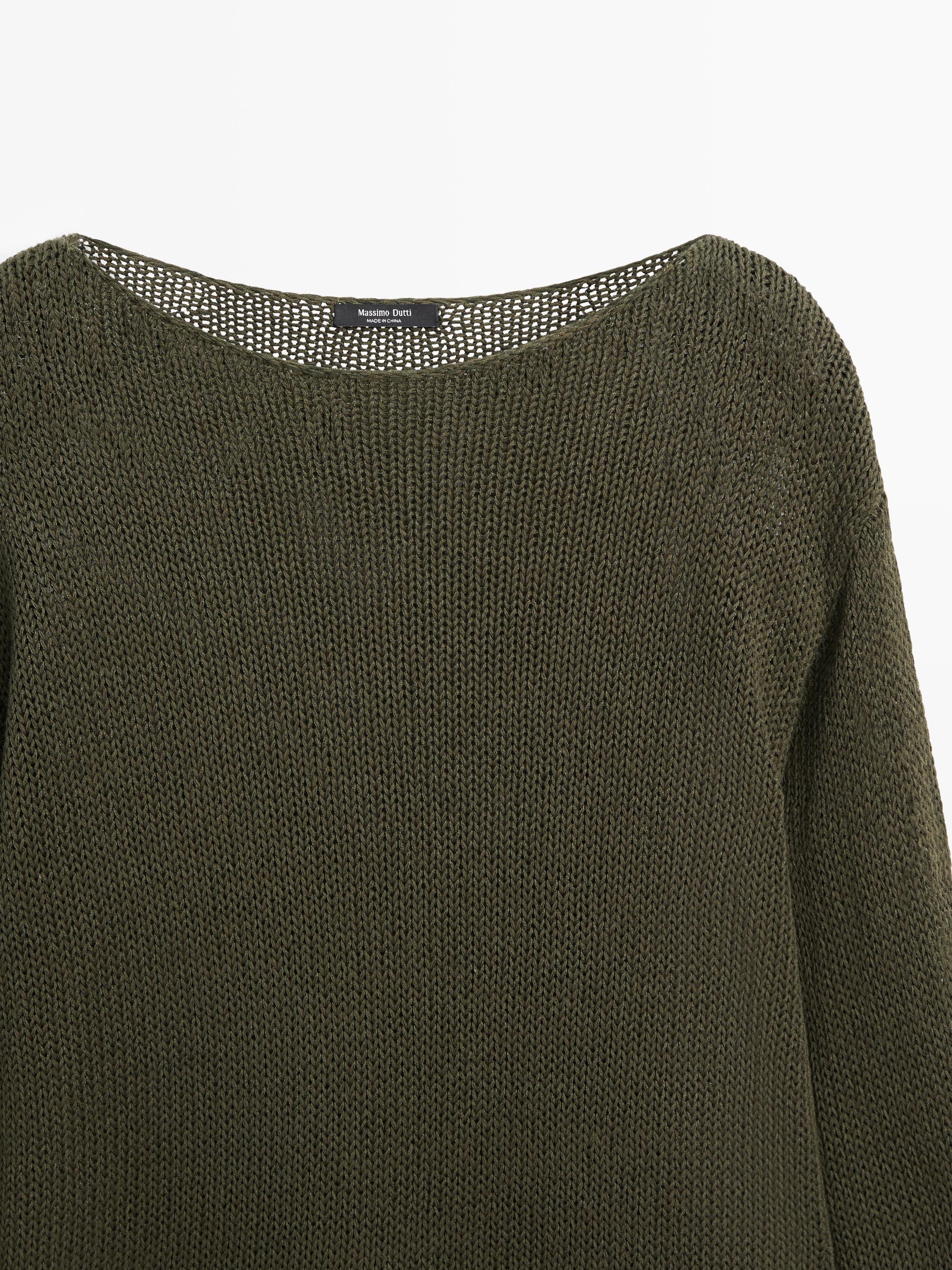 Cotton blend cutwork sweater — DARK GREEN