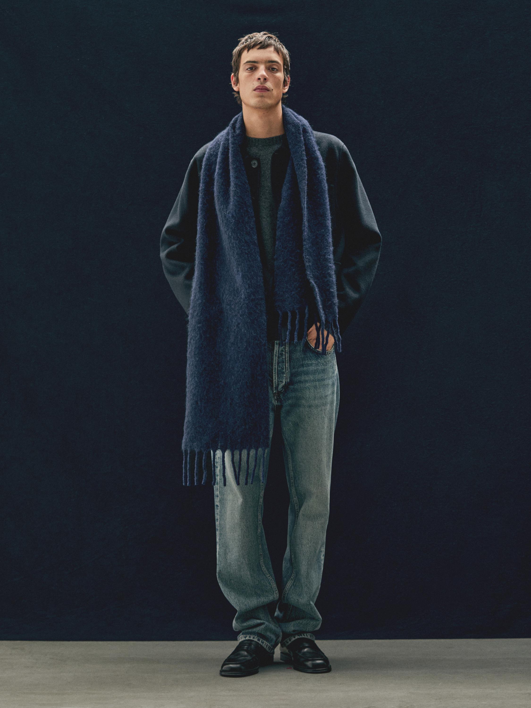 Fringed alpaca and wool blend scarf